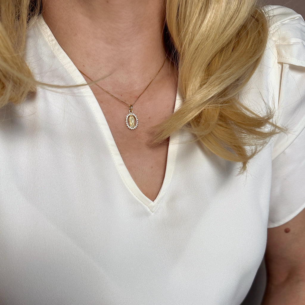 Gold Filled 18k Mini CZ Lady of Guadalupe Pendant
