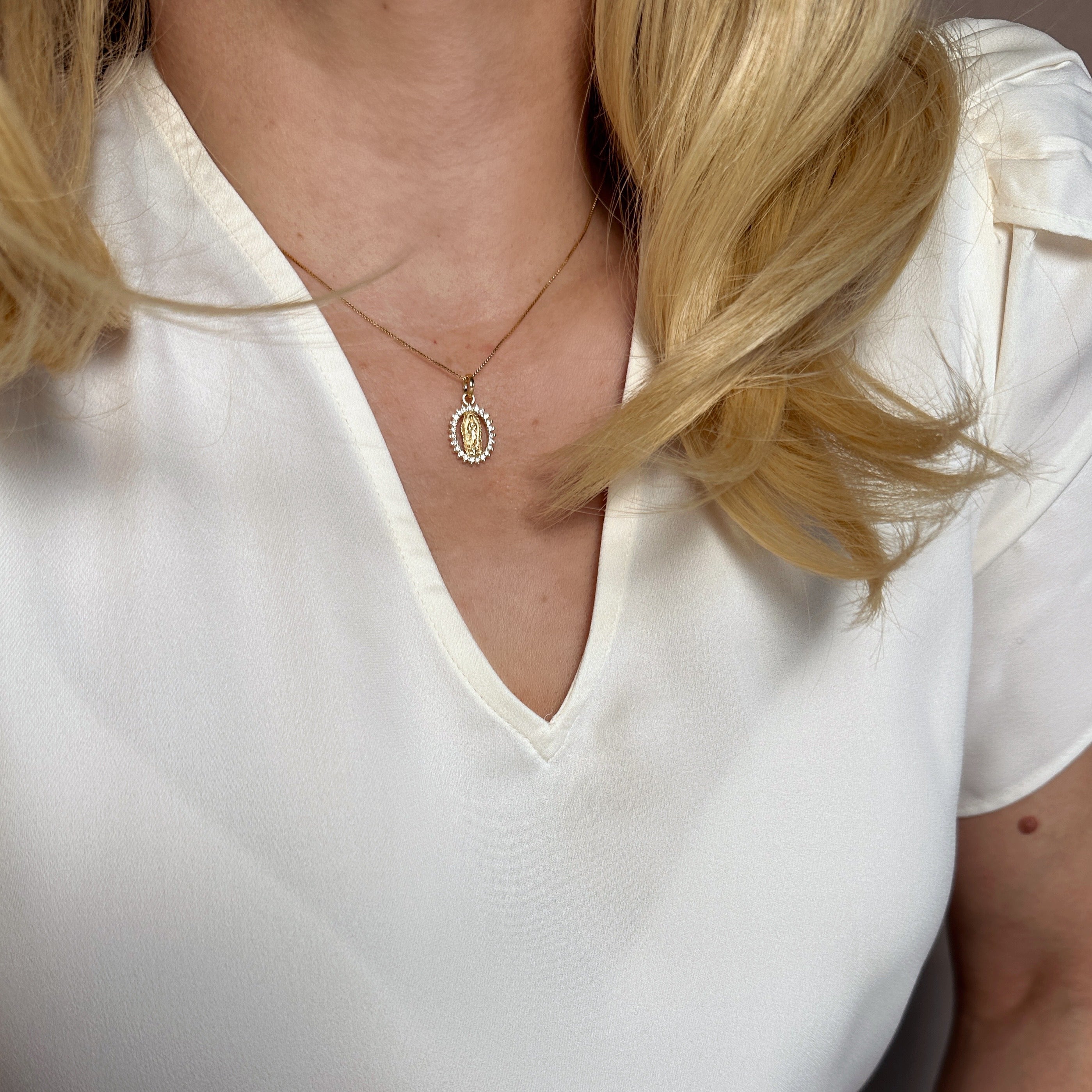 Gold Filled 18k Mini CZ Lady of Guadalupe Pendant