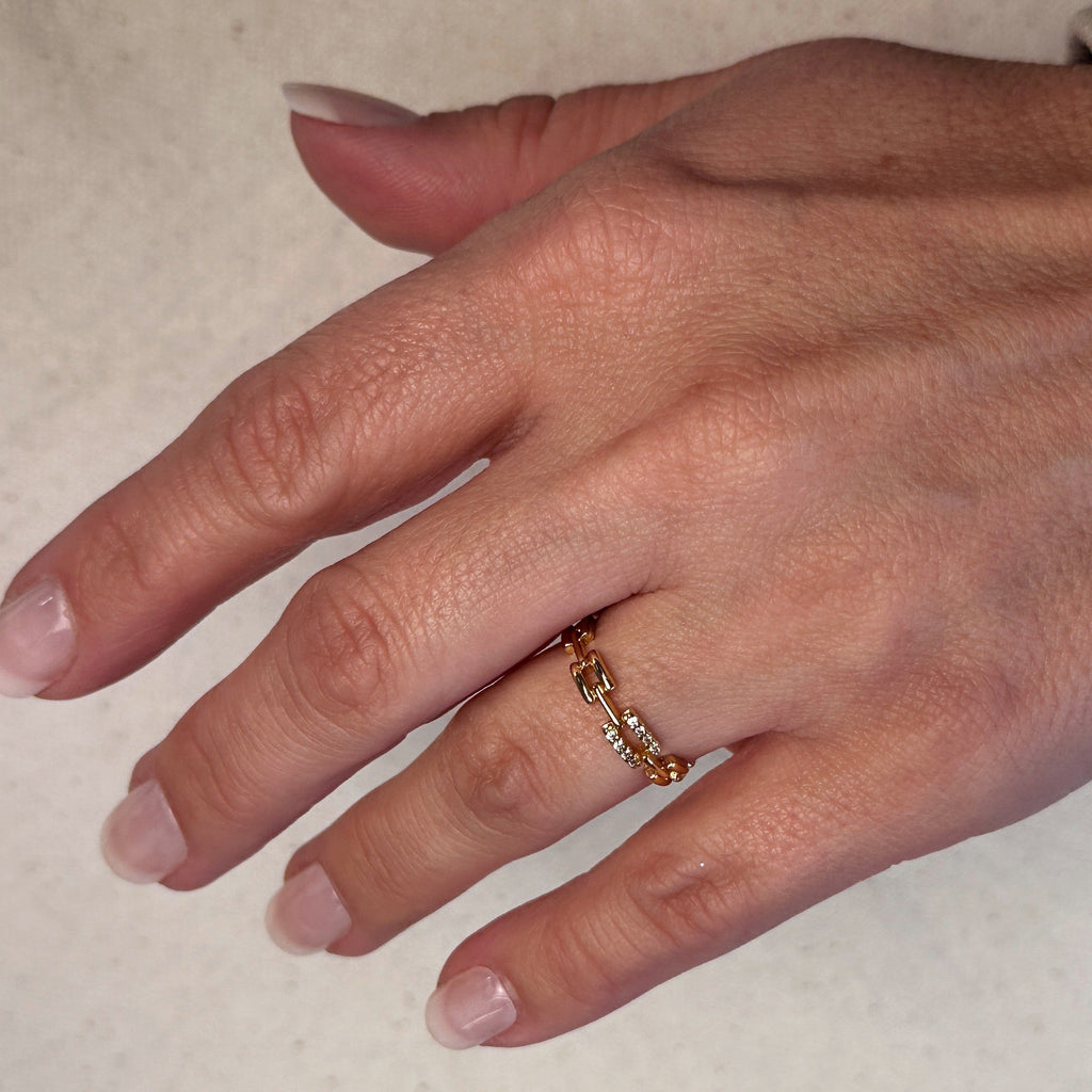 Gold Filled 18k Chain Link CZ Ring