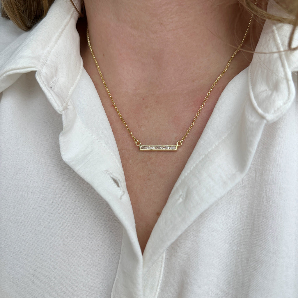 Gold Filled 18k CZ Bar Necklace