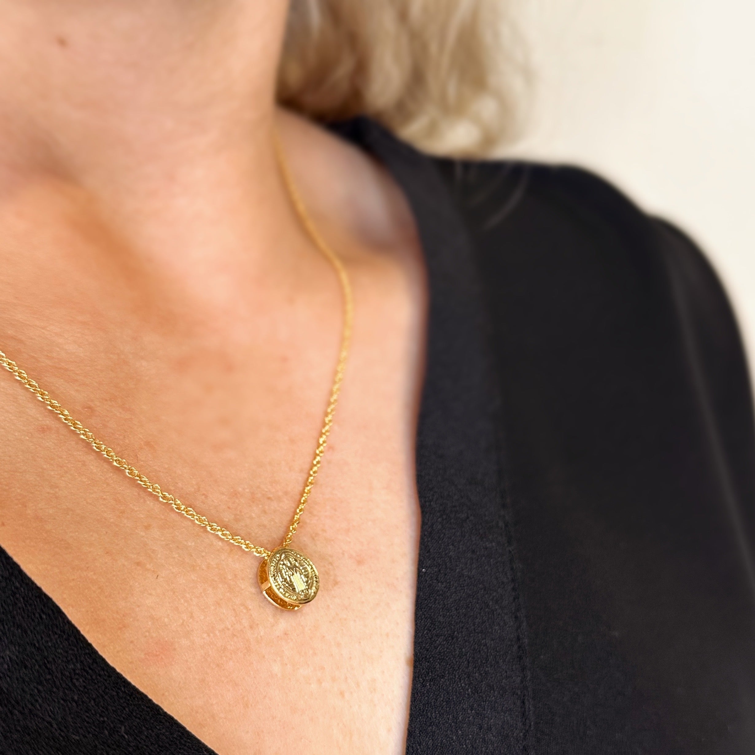 Gold Filled 18k Mini Double Sided Coin Saint Benedict Necklace