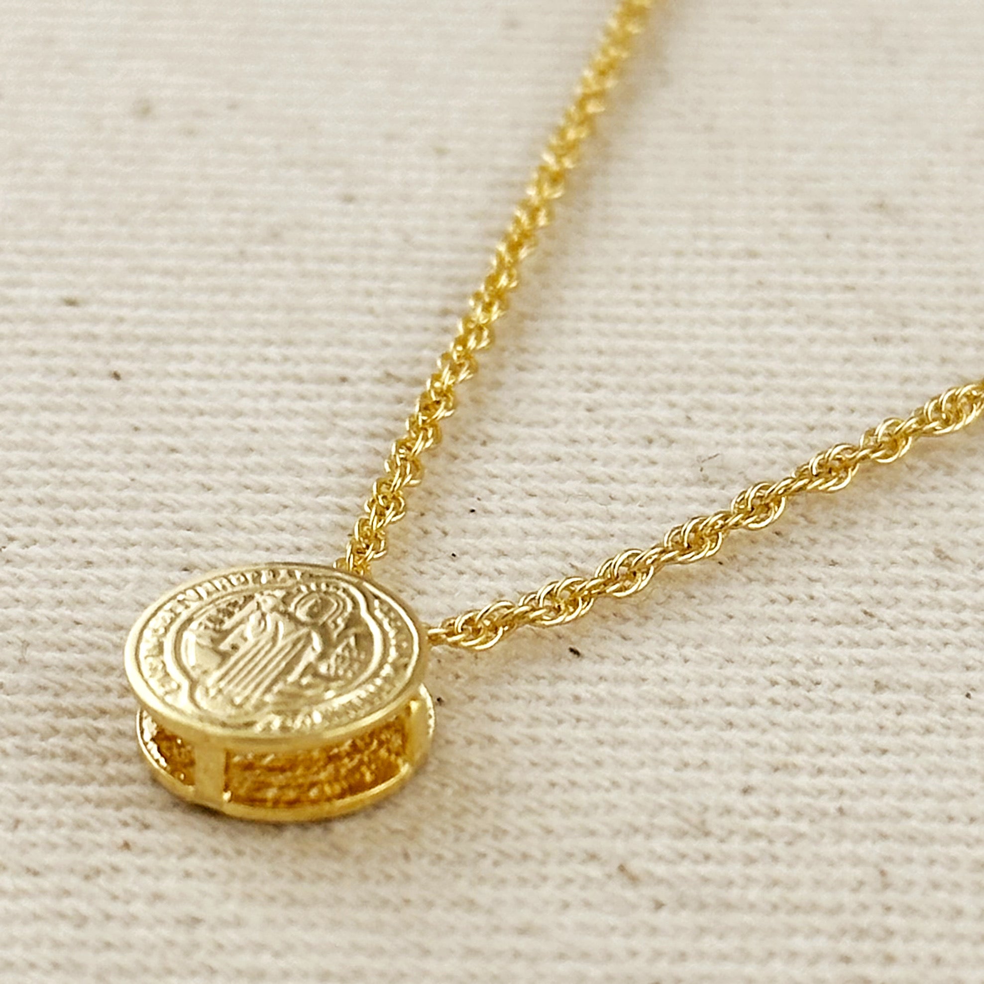 Gold Filled 18k Mini Double Sided Coin Saint Benedict Necklace