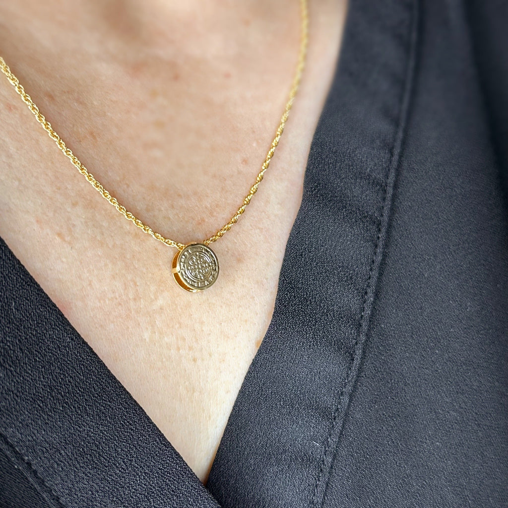 Gold Filled 18k Mini Double Sided Coin Saint Benedict Necklace