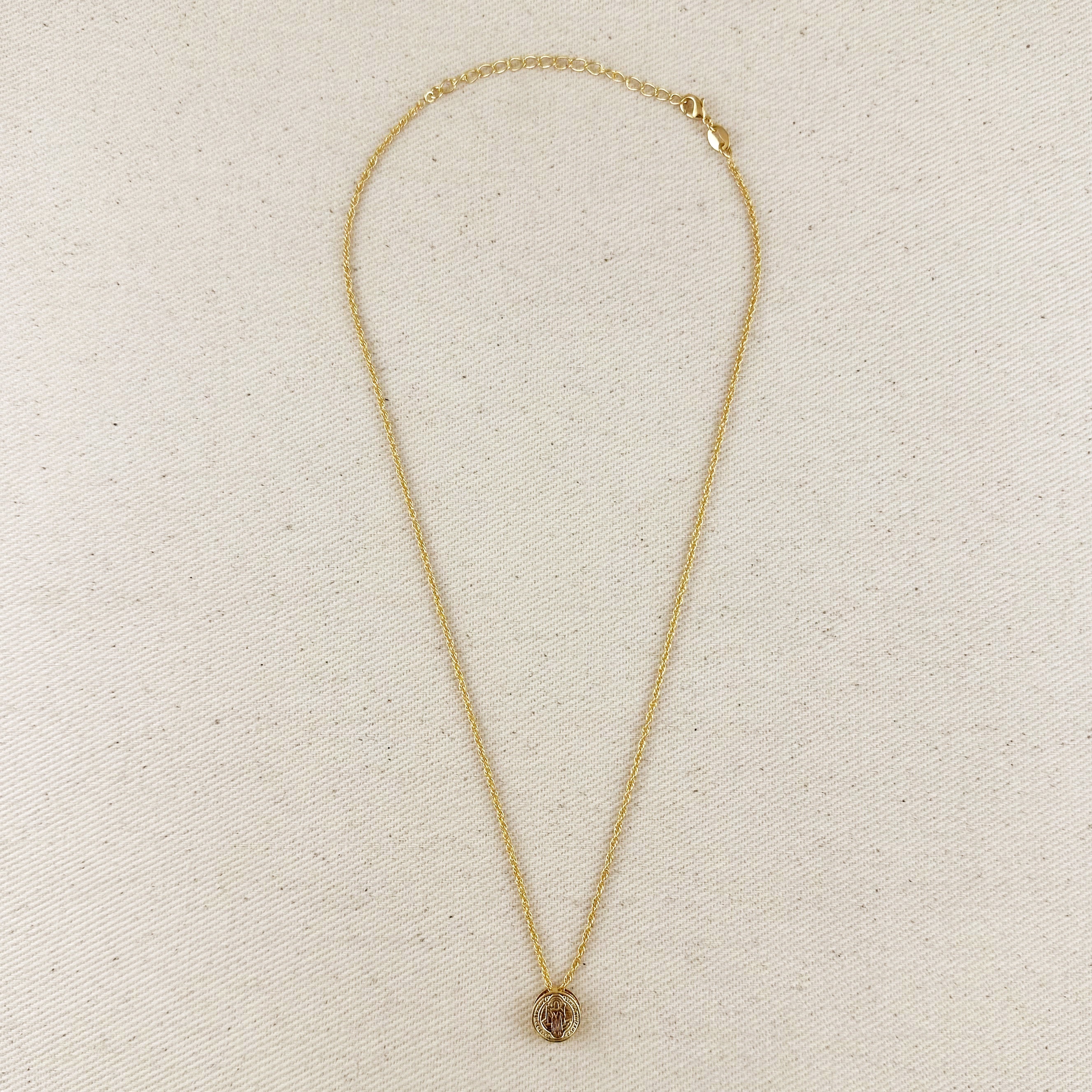 Gold Filled 18k Mini Double Sided Coin Saint Benedict Necklace