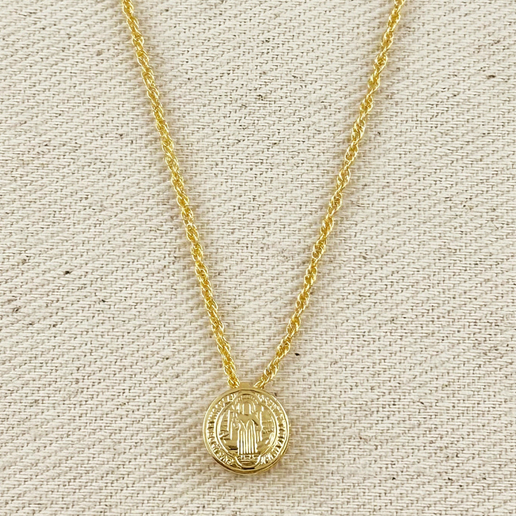 Gold Filled 18k Mini Double Sided Coin Saint Benedict Necklace