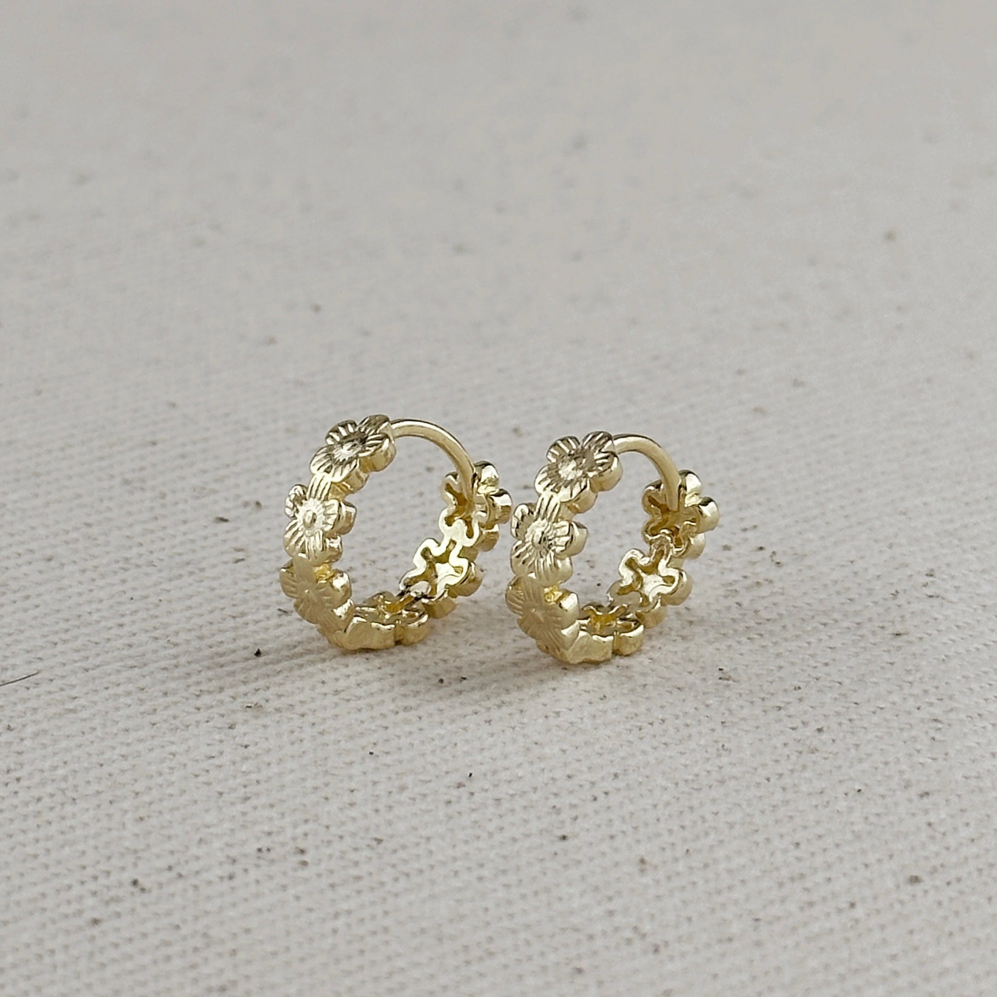 Flower Huggies Hoop Earrings 18k Gold Filled