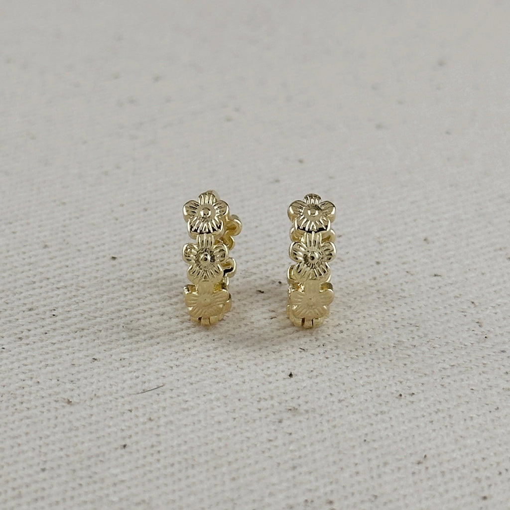 Flower Huggies Hoop Earrings 18k Gold Filled