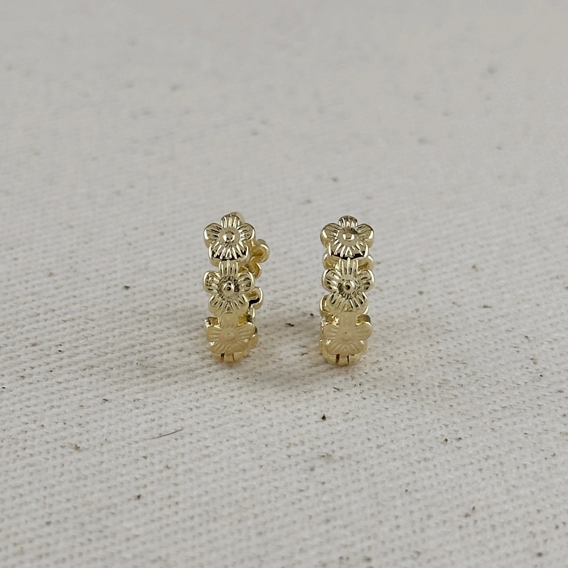 Flower Huggies Hoop Earrings 18k Gold Filled