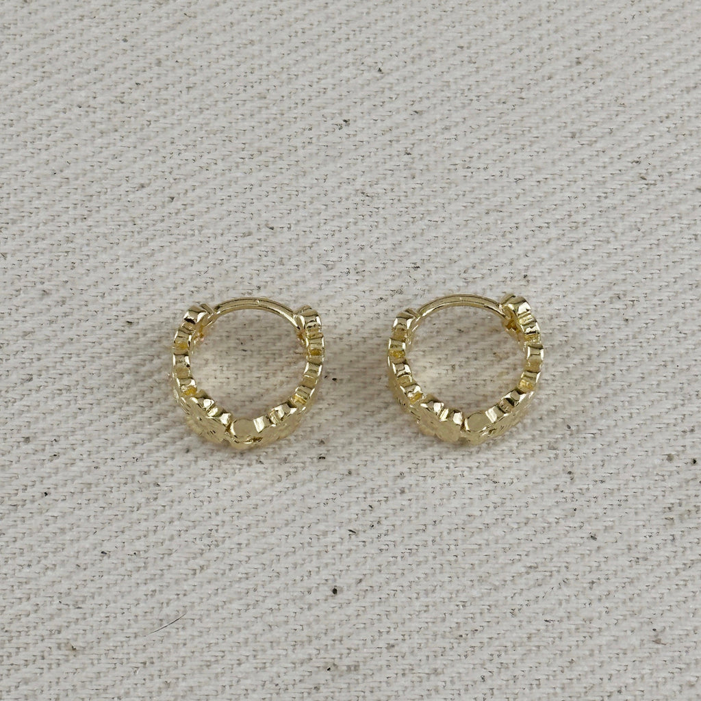 Flower Huggies Hoop Earrings 18k Gold Filled