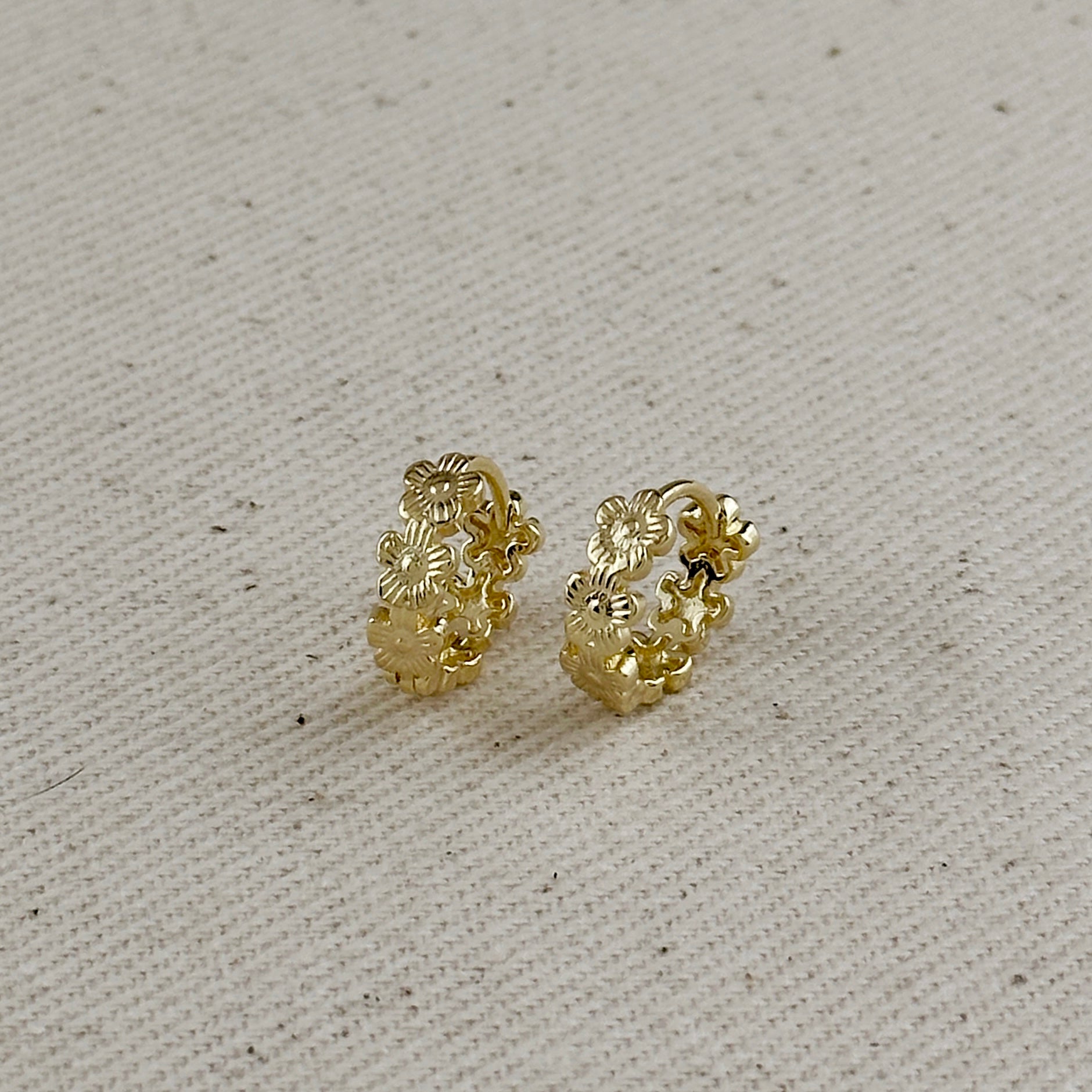 Flower Huggies Hoop Earrings 18k Gold Filled