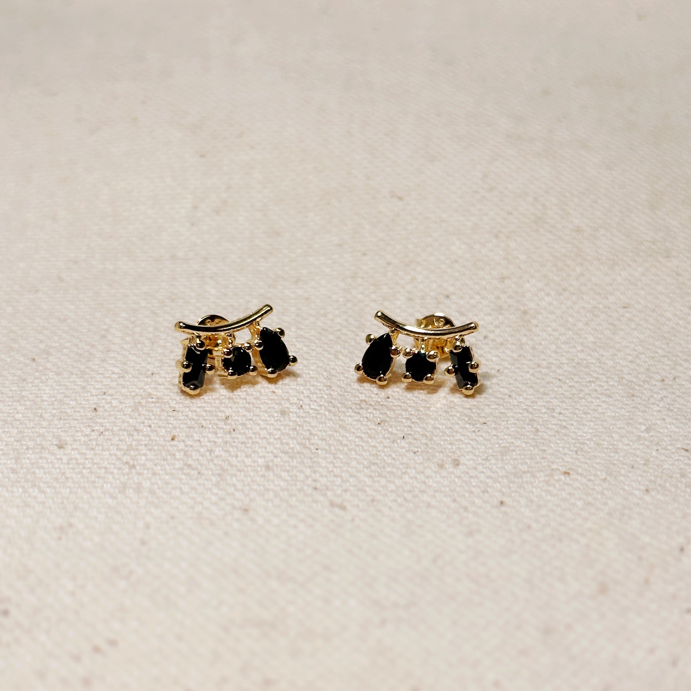 Chic 18k Gold-Filled 3-Shape Stud Earrings with Black Cubic Zirconia