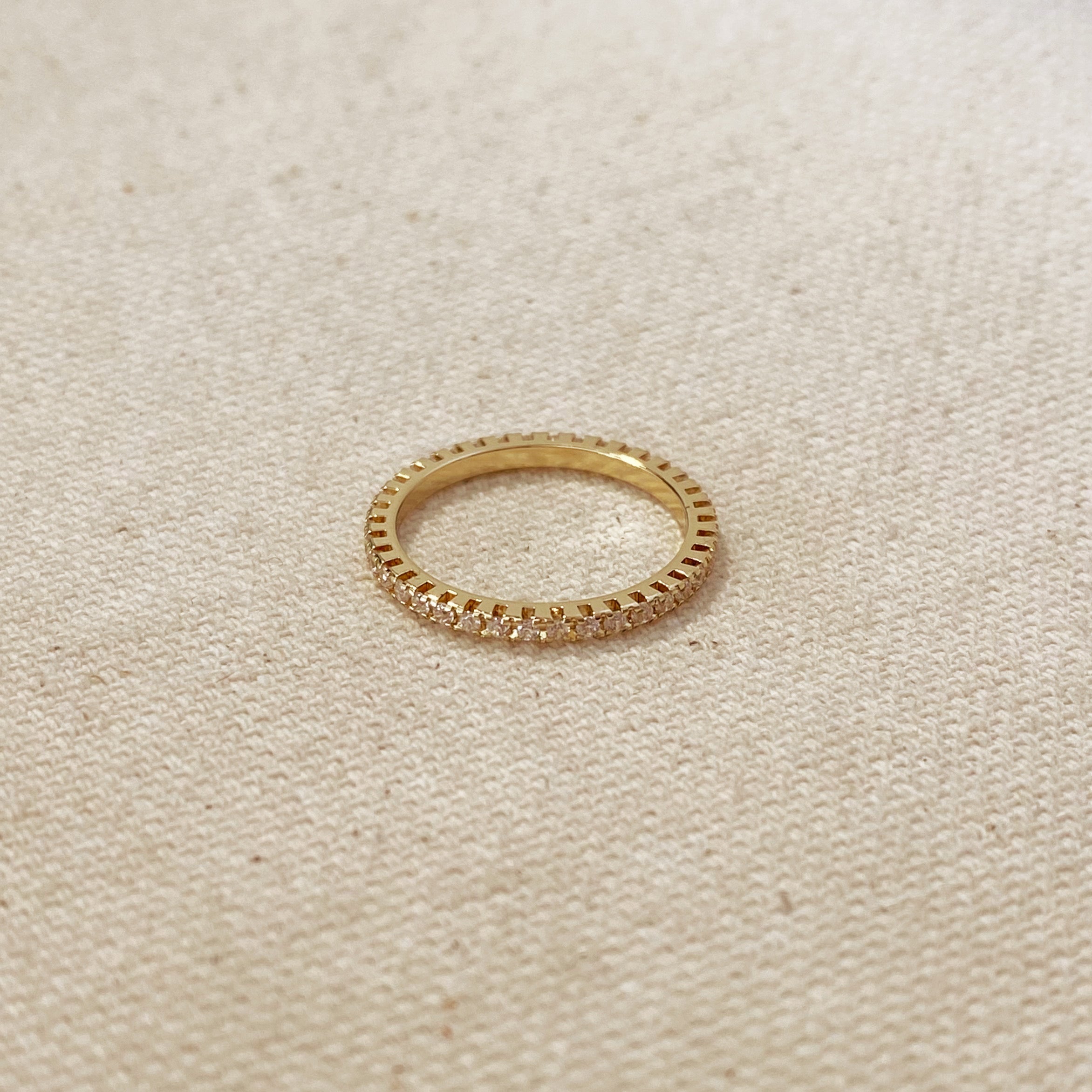 Gold Filled 18k Diamond Color Eternity Micro Cubic Zirconia Stone Ring - Emerald and Black Colors Available