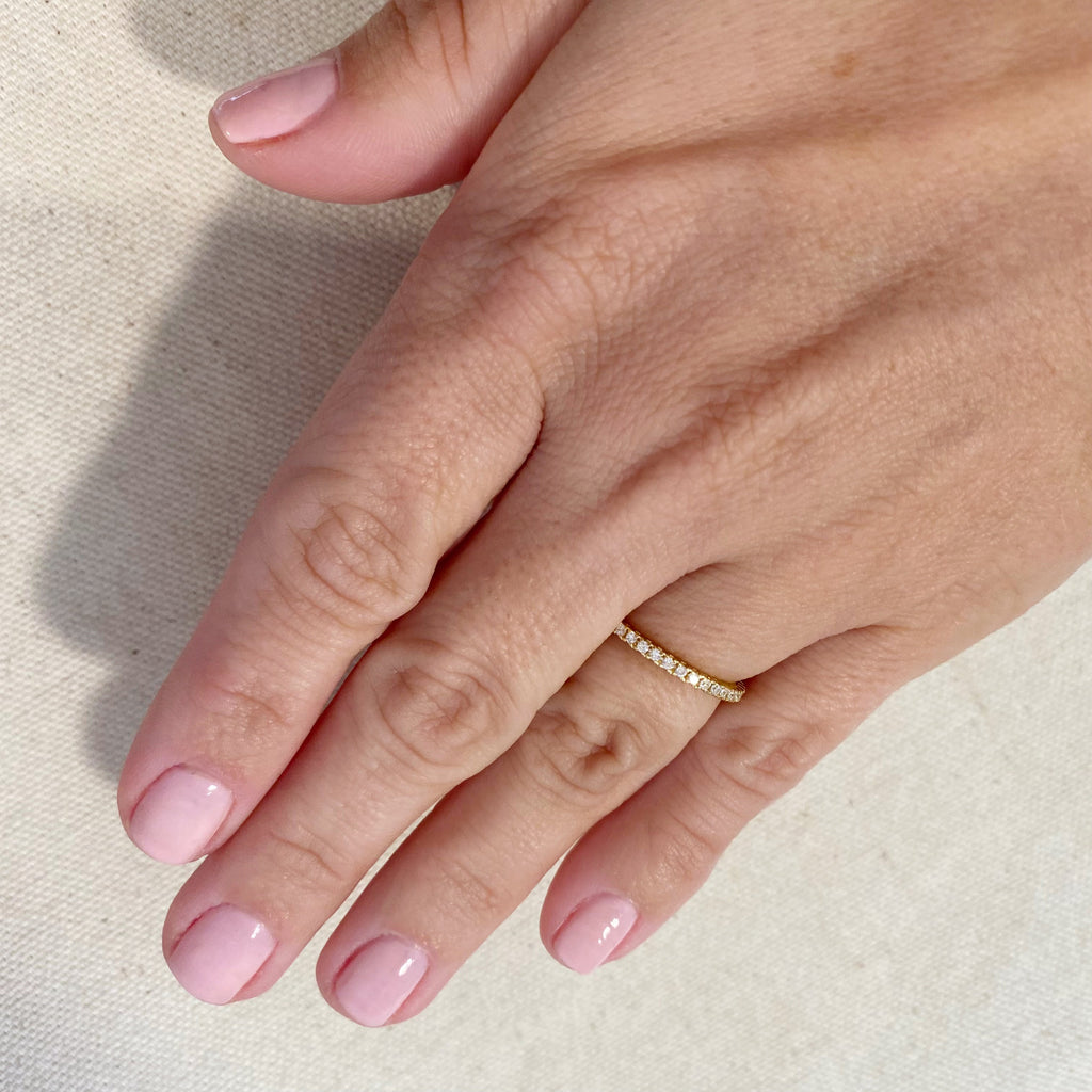 Gold Filled 18k Diamond Color Eternity Micro Cubic Zirconia Stone Ring - Emerald and Black Colors Available