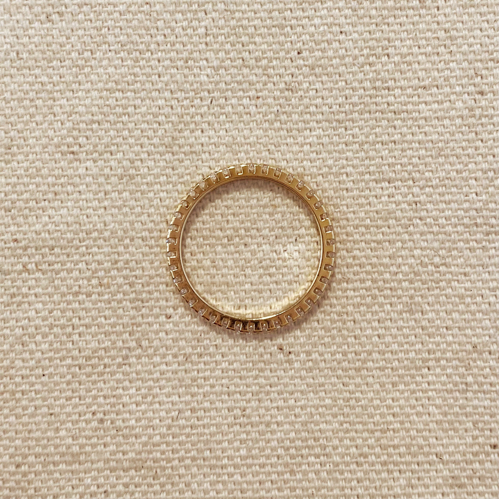 Gold Filled 18k Diamond Color Eternity Micro Cubic Zirconia Stone Ring - Emerald and Black Colors Available