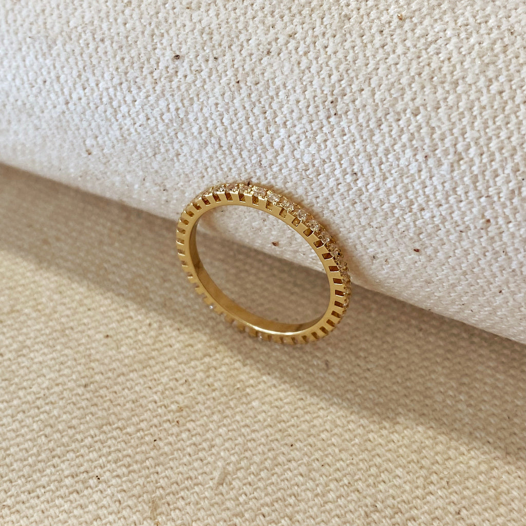 Gold Filled 18k Diamond Color Eternity Micro Cubic Zirconia Stone Ring - Emerald and Black Colors Available