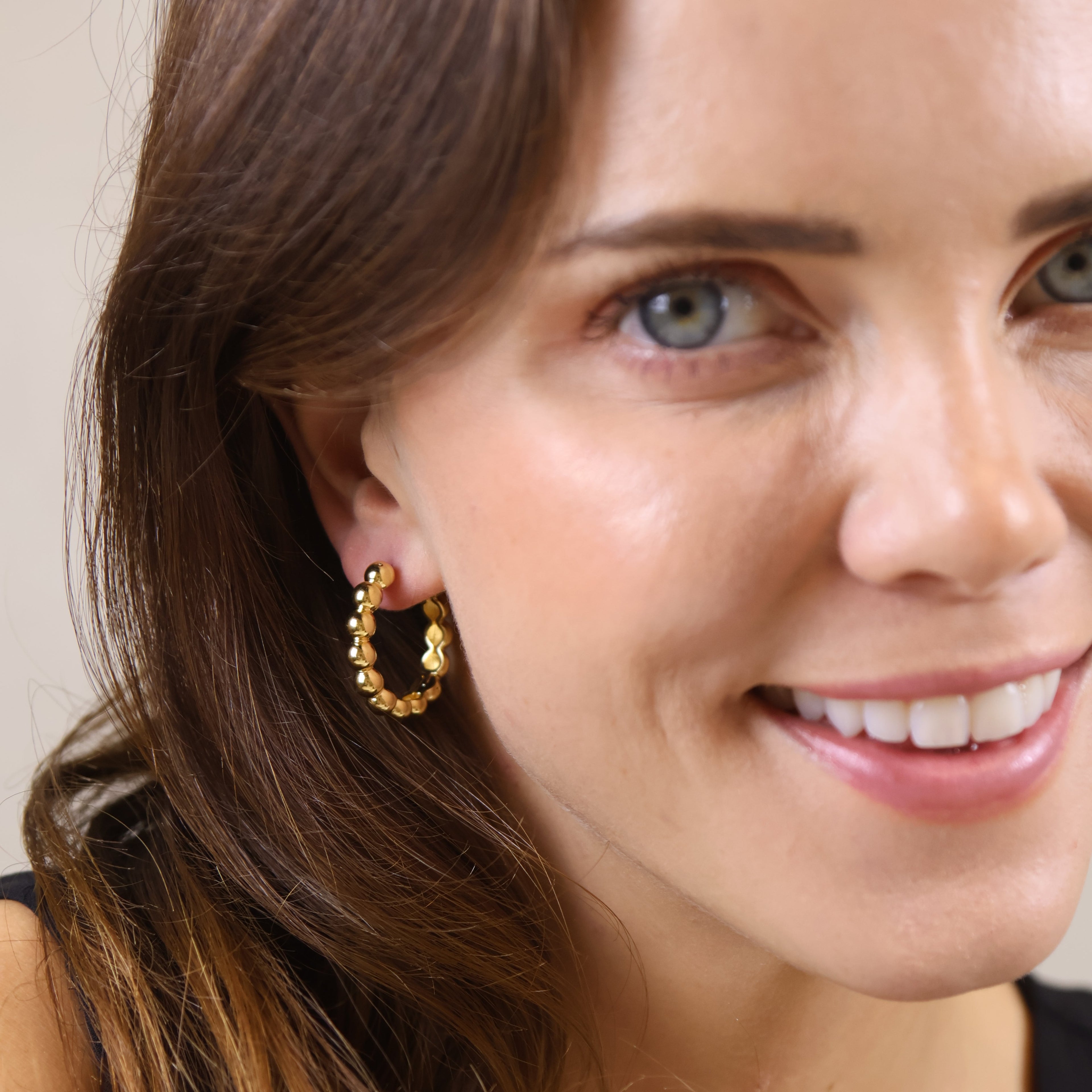 Gold Filled 18k 28mm Beaded Clicker Hoop Earrings