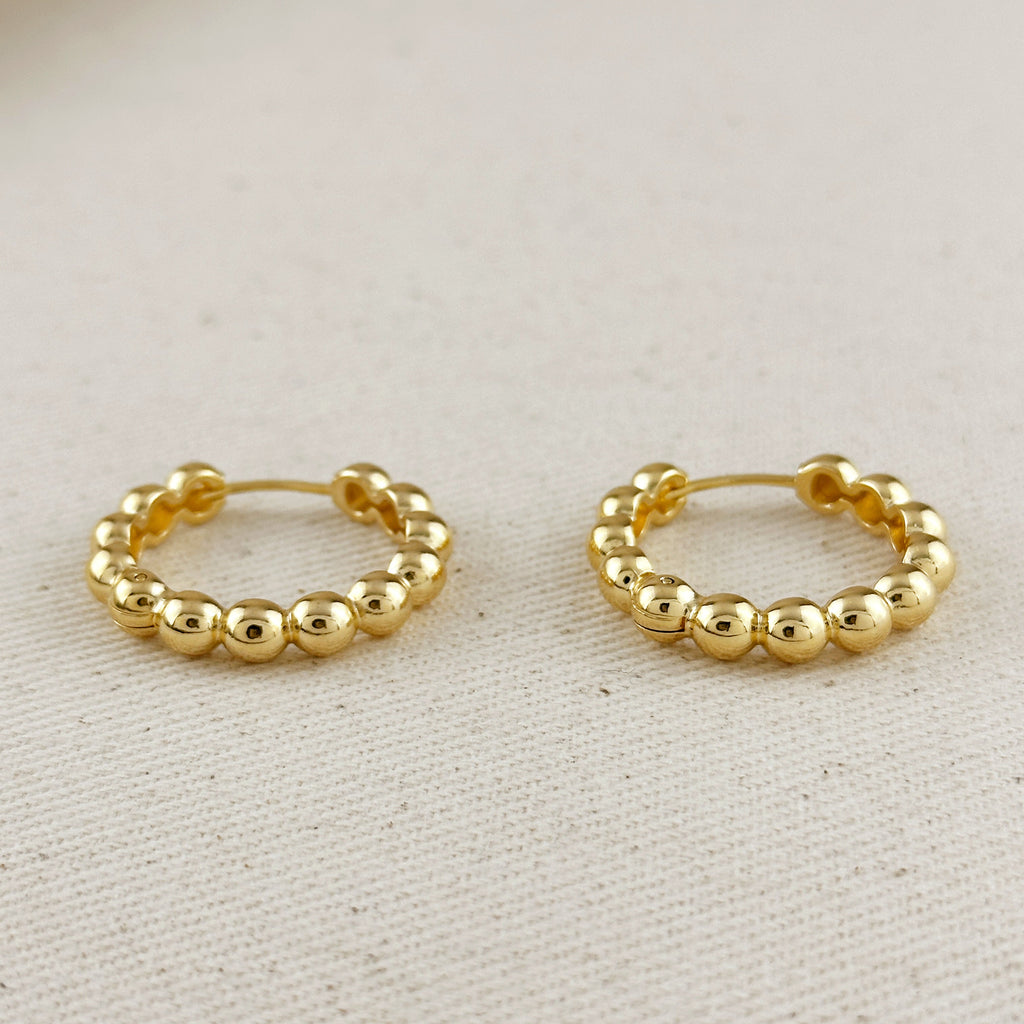Gold Filled 18k 28mm Beaded Clicker Hoop Earrings