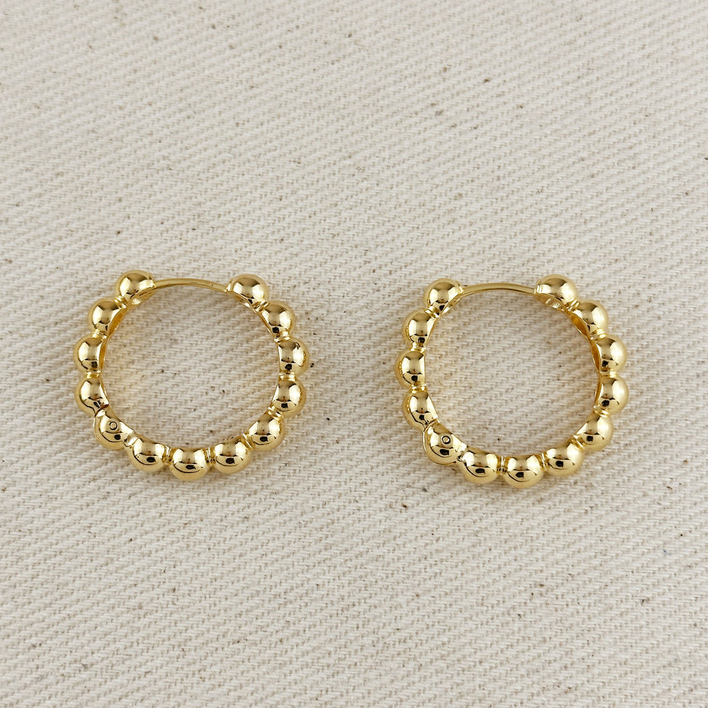 Gold Filled 18k 28mm Beaded Clicker Hoop Earrings