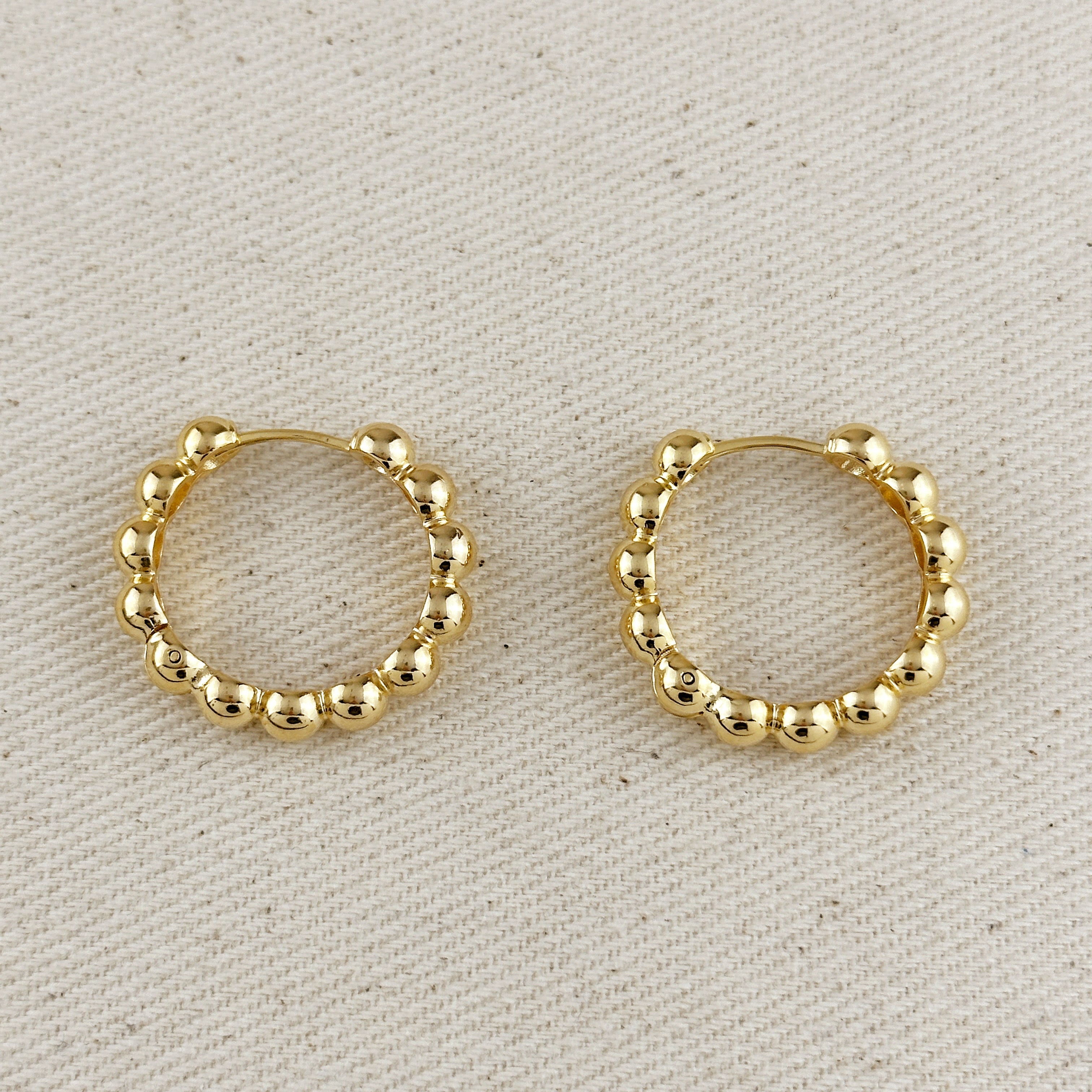 Gold Filled 18k 28mm Beaded Clicker Hoop Earrings
