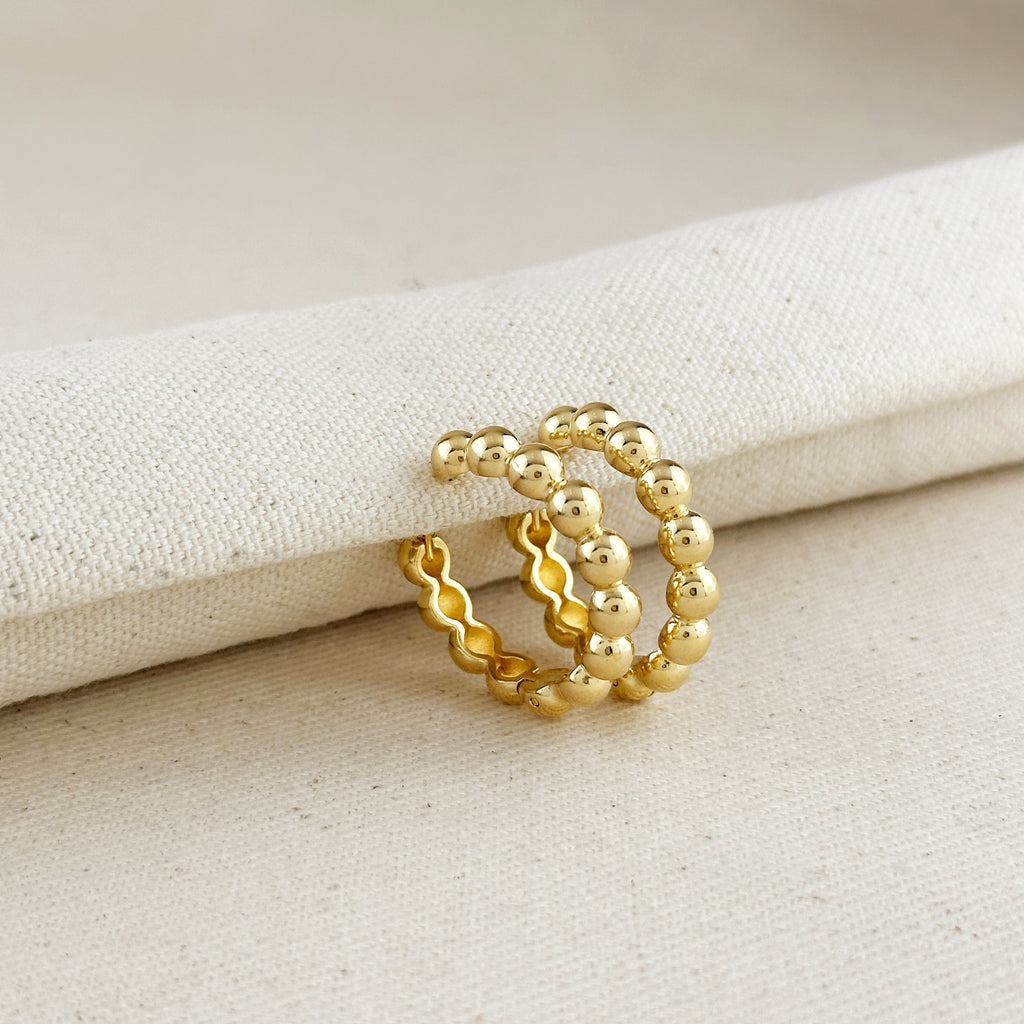 Gold Filled 18k 28mm Beaded Clicker Hoop Earrings