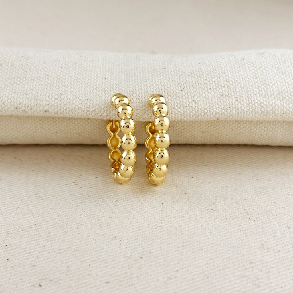 Gold Filled 18k 28mm Beaded Clicker Hoop Earrings