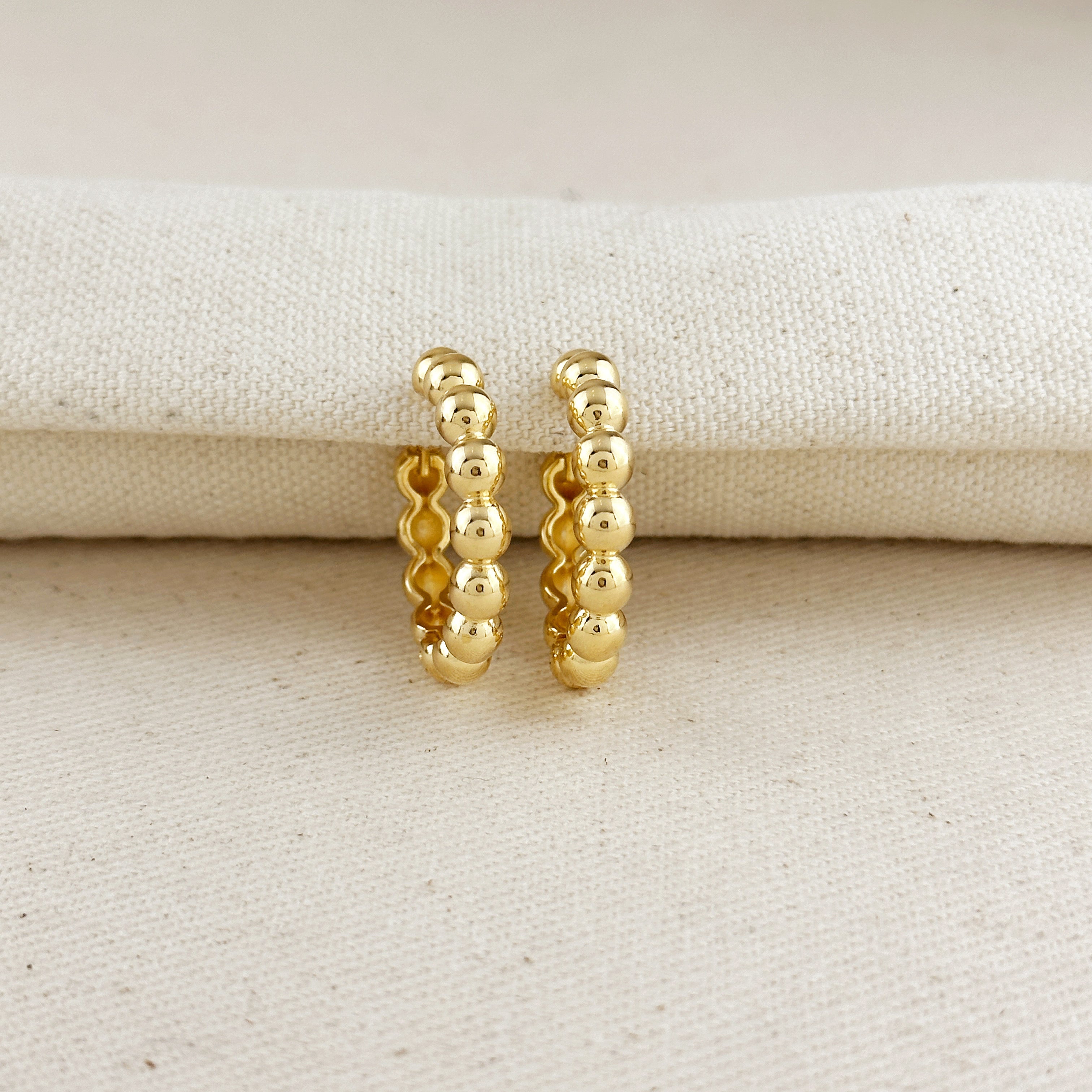 Gold Filled 18k 28mm Beaded Clicker Hoop Earrings