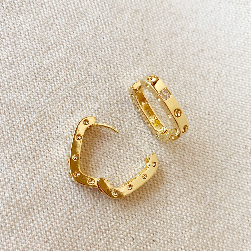 Gold Filled 18k Medium Rectangular Clicker Hoop Earrings With Cubic Zirconia Detail