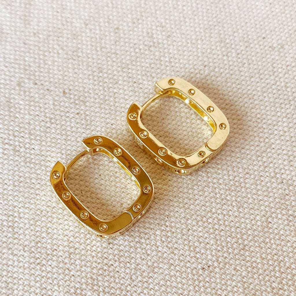 Gold Filled 18k Medium Rectangular Clicker Hoop Earrings With Cubic Zirconia Detail