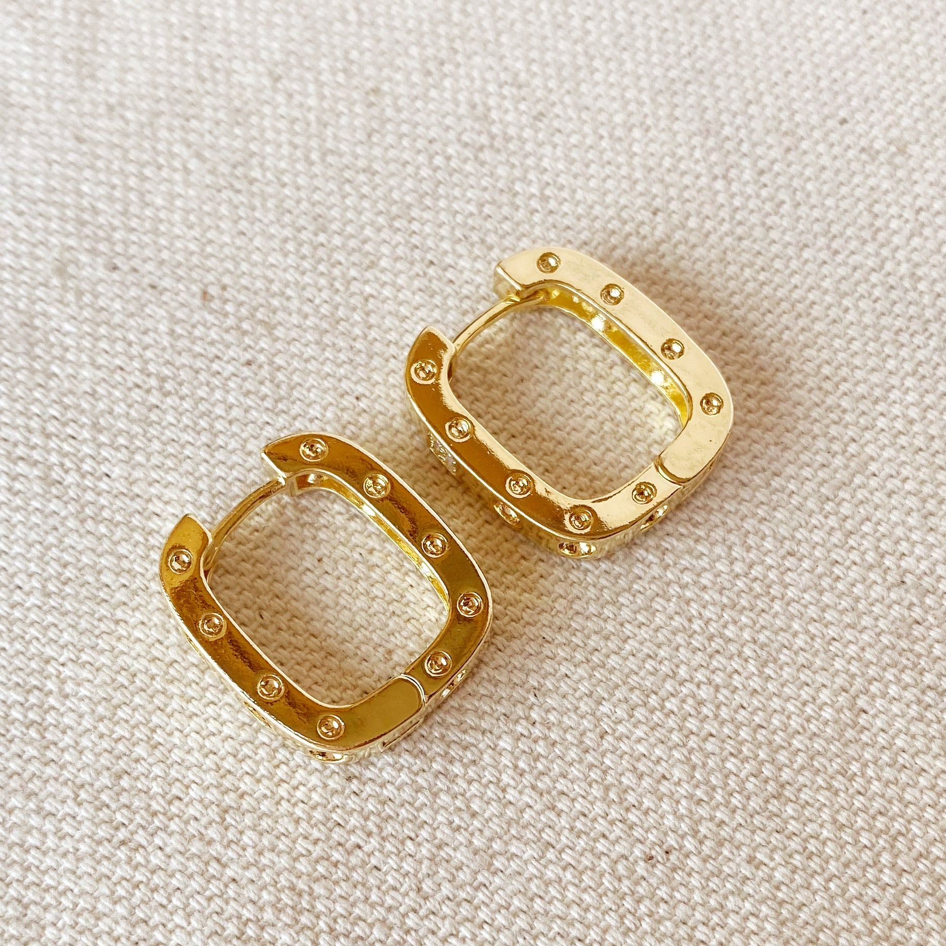 Gold Filled 18k Medium Rectangular Clicker Hoop Earrings With Cubic Zirconia Detail