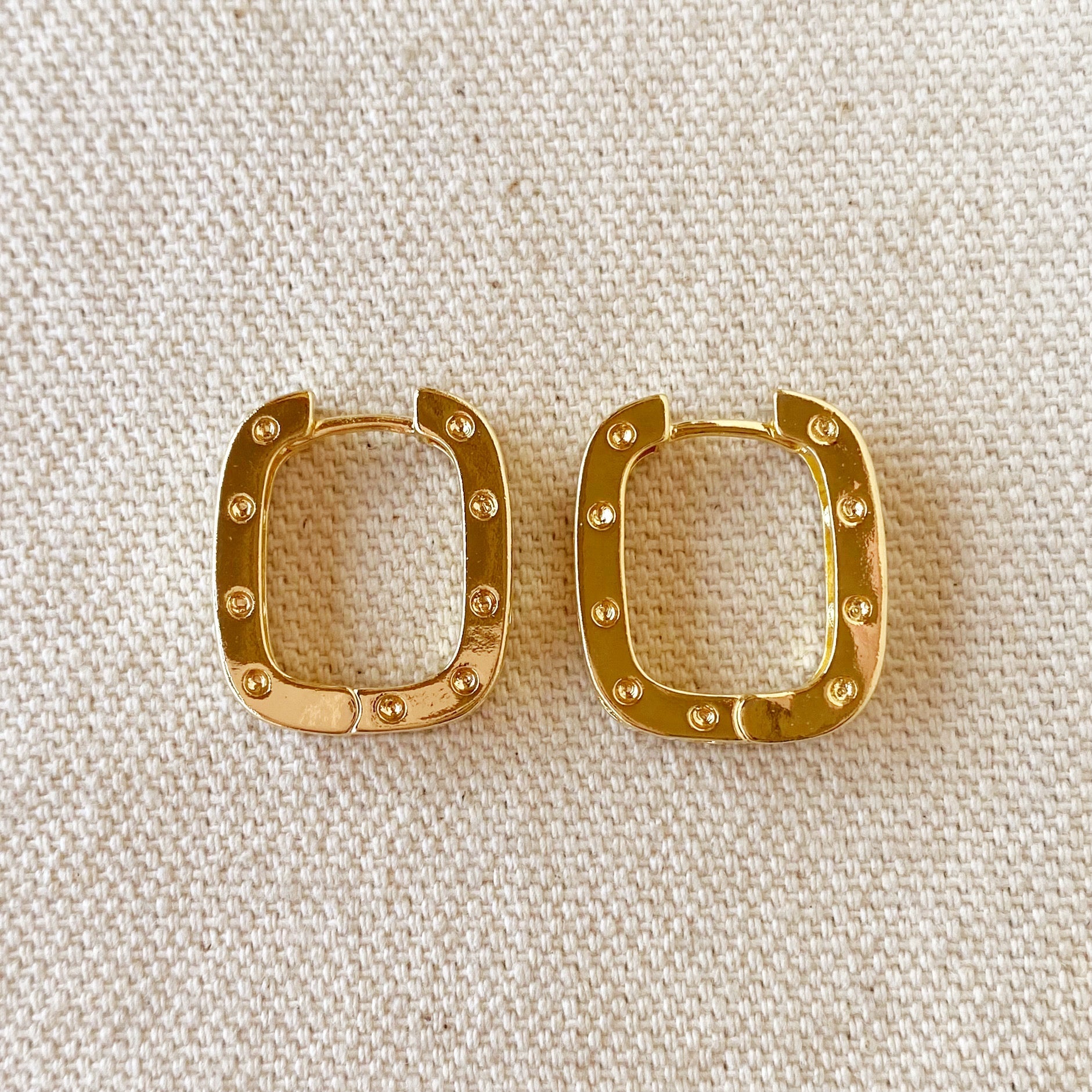 Gold Filled 18k Medium Rectangular Clicker Hoop Earrings With Cubic Zirconia Detail