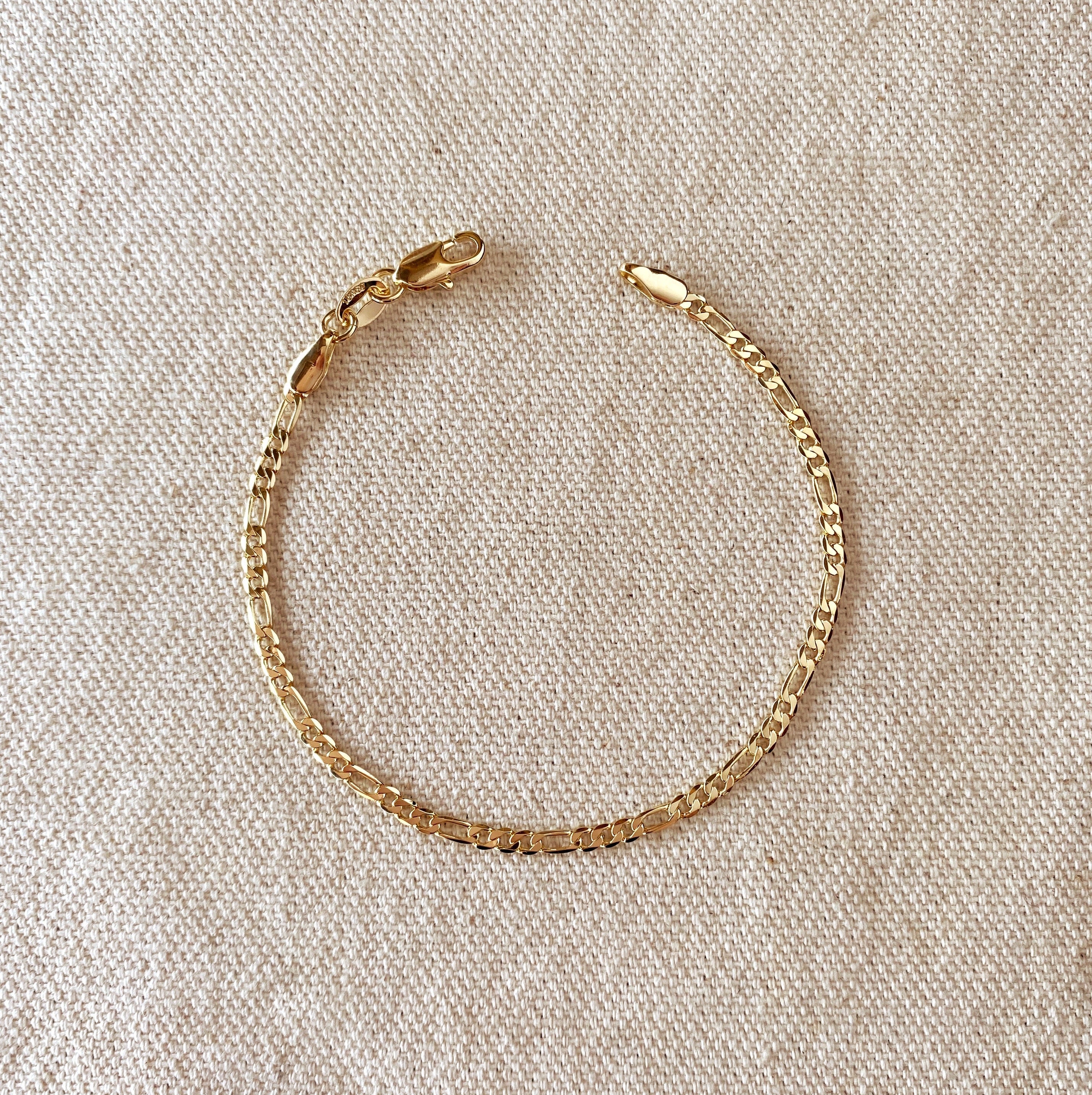 18k Gold Filled Figaro Bracelet 2.5mm – Classic Flat Chain for Layering