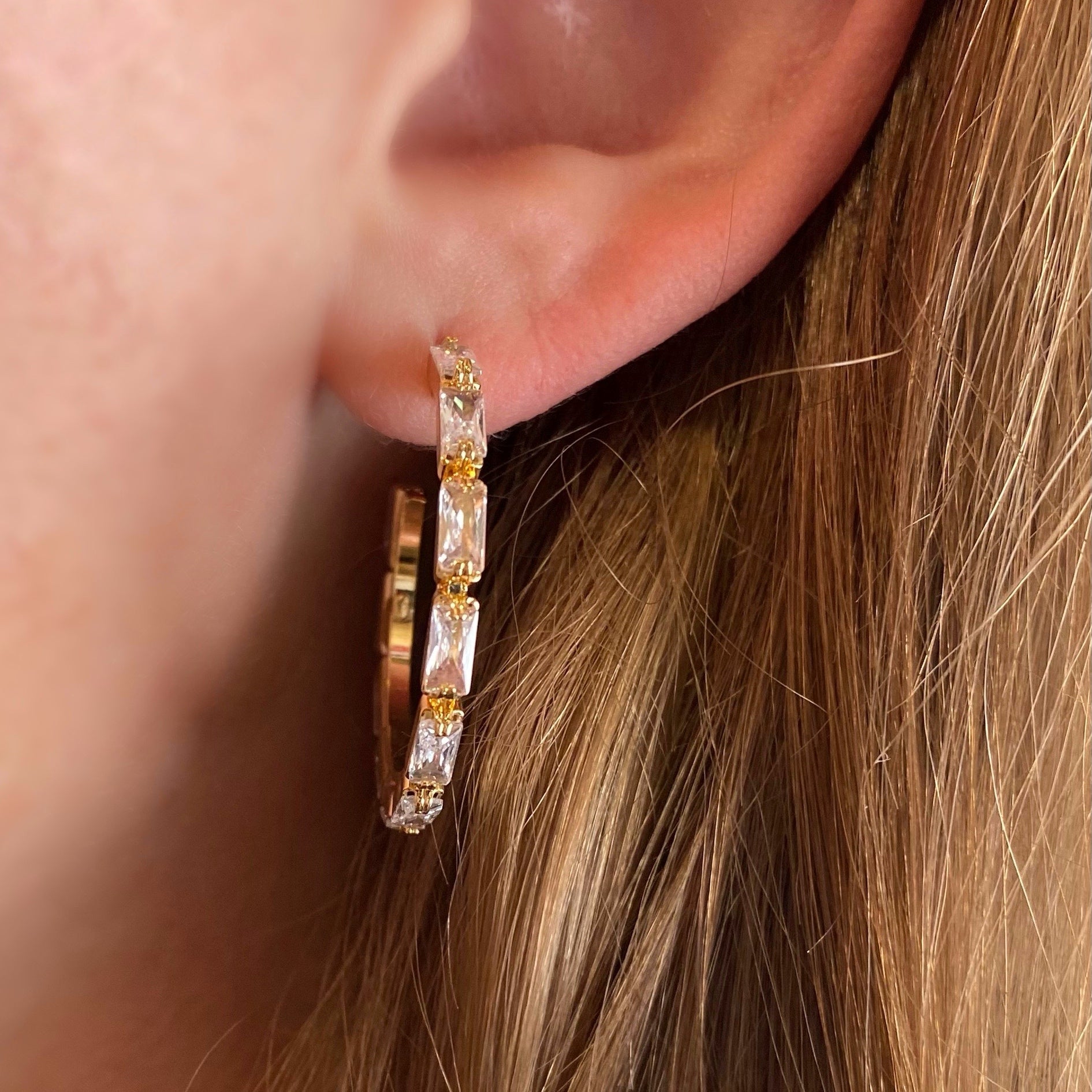 Gold Filled Baguette 18k Cubic Zircon Hoop Earrings