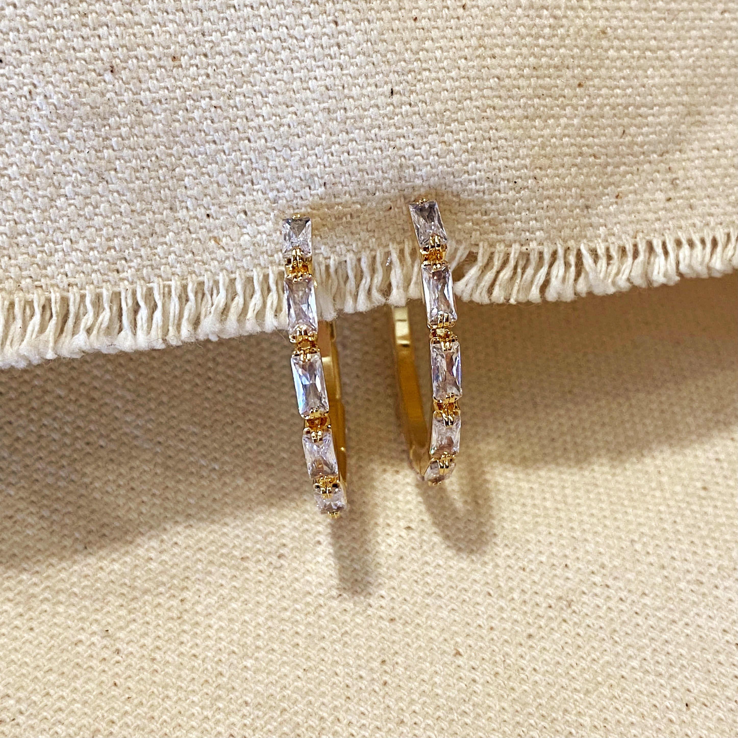 Gold Filled Baguette 18k Cubic Zircon Hoop Earrings