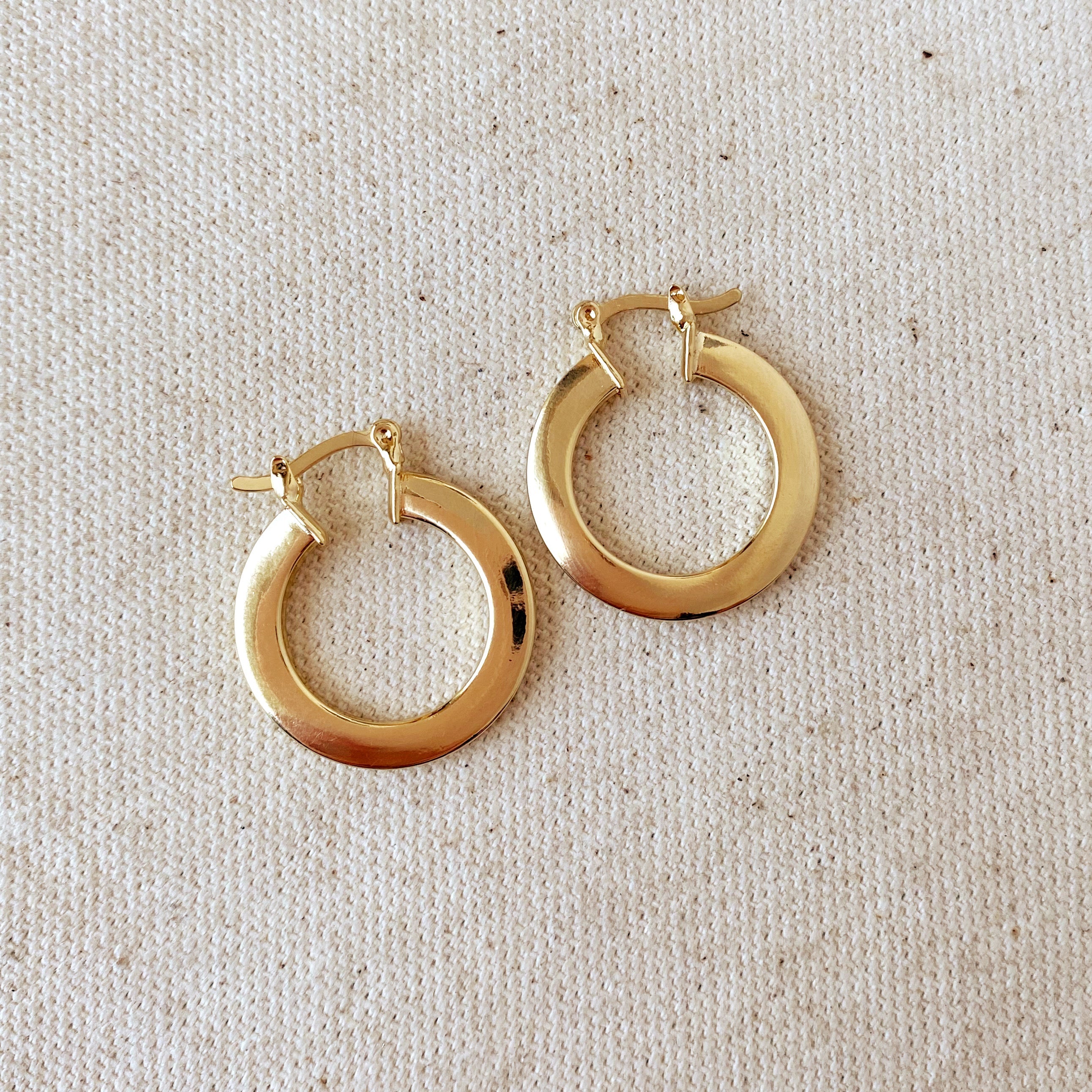 Earrings 18k Gold Filled Flat Hoop