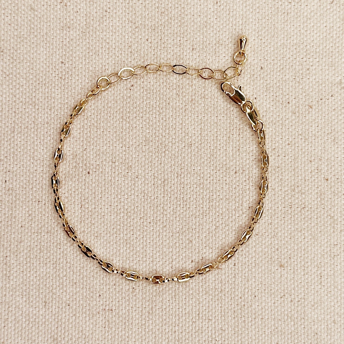 Gold Filled 18k 3mm Mini Puffy Links Bracelet