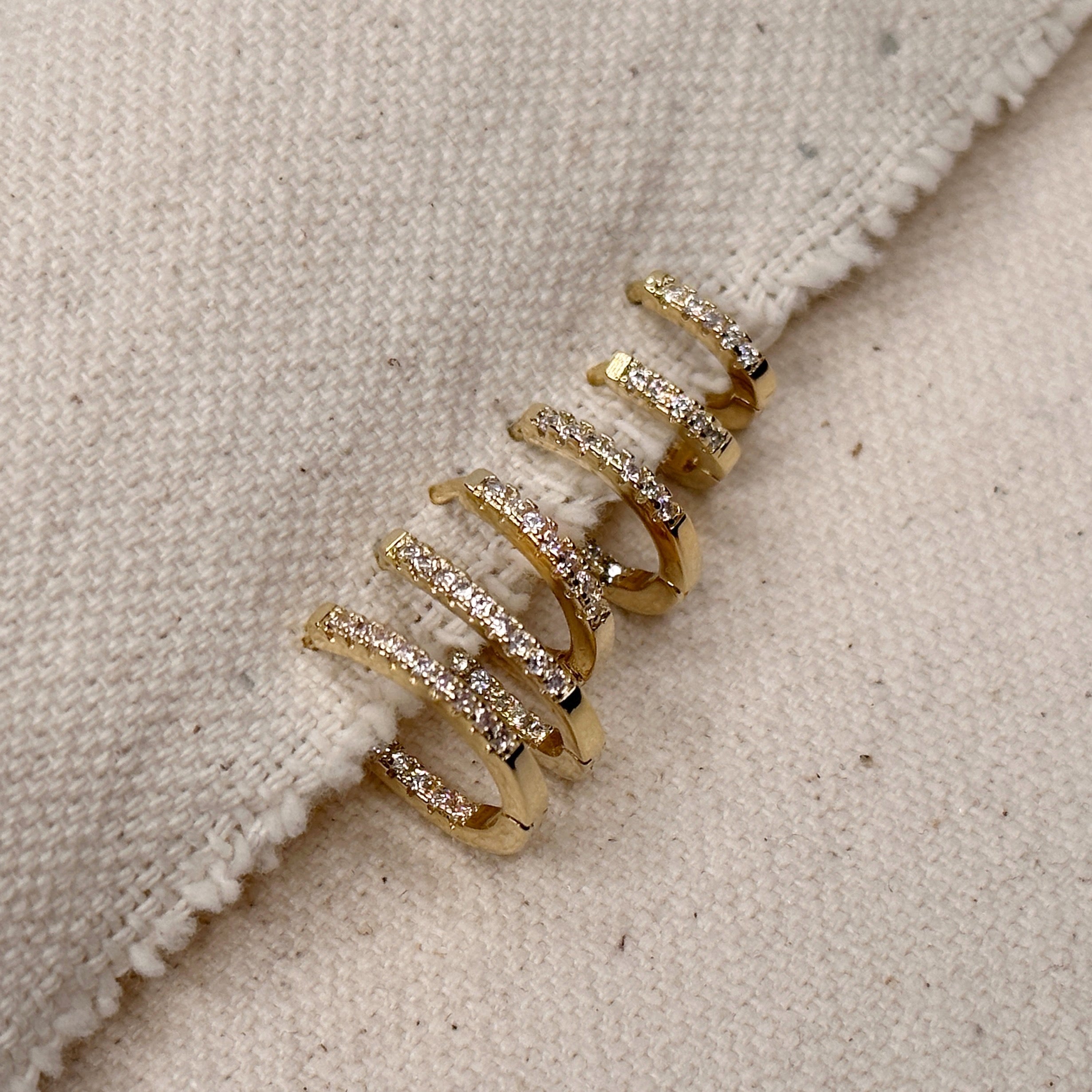 Gold Filled 18k U Shape In & Out CZ Clicker Hoop Earrings