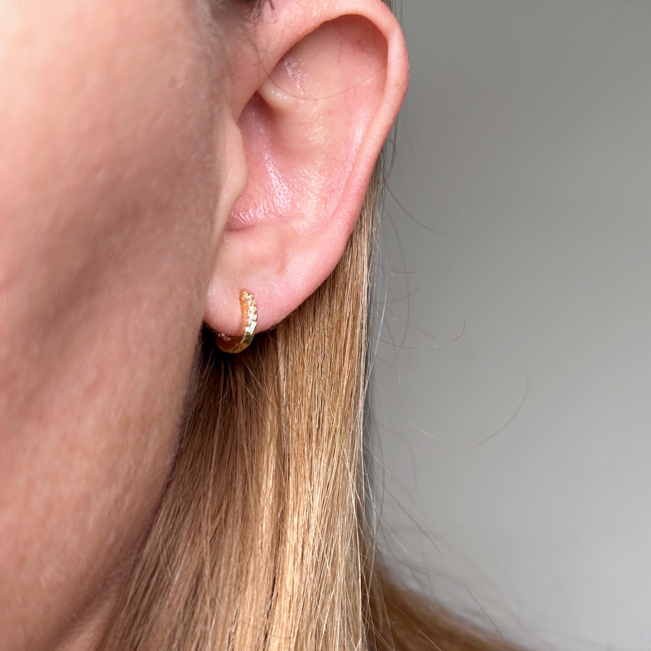 Gold Filled 18k U Shape In & Out CZ Clicker Hoop Earrings