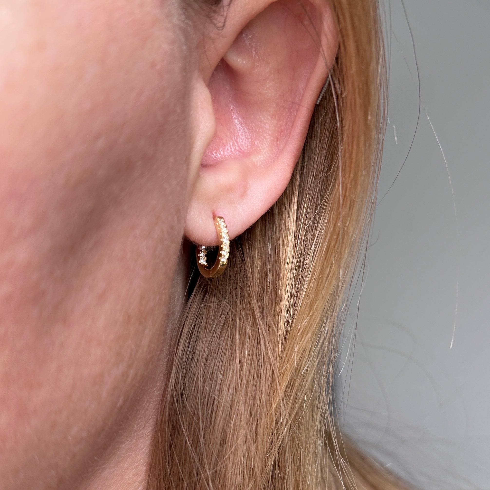 Gold Filled 18k U Shape In & Out CZ Clicker Hoop Earrings