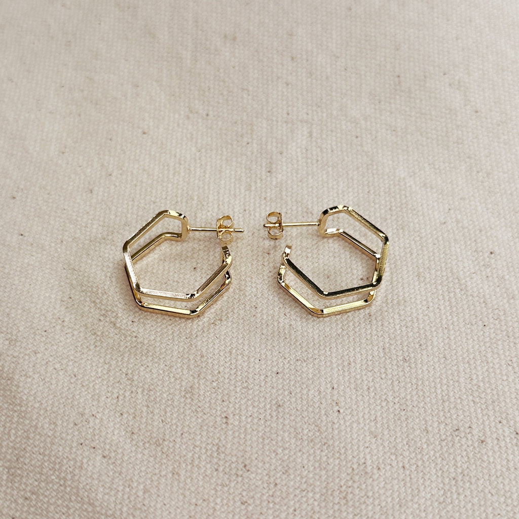 Gold Filled 18k Double Wire Geometric C Hoop Earrings