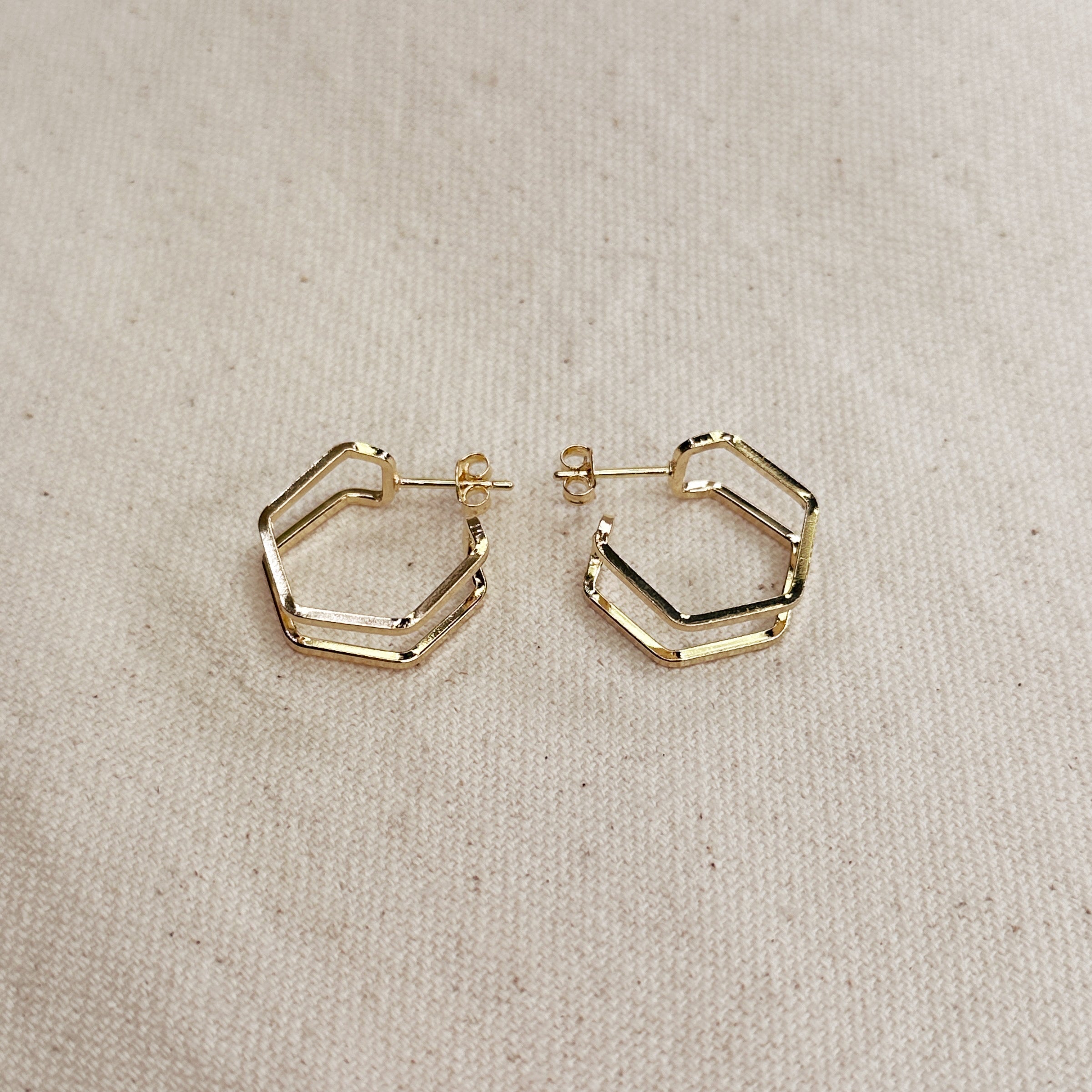 Gold Filled 18k Double Wire Geometric C Hoop Earrings