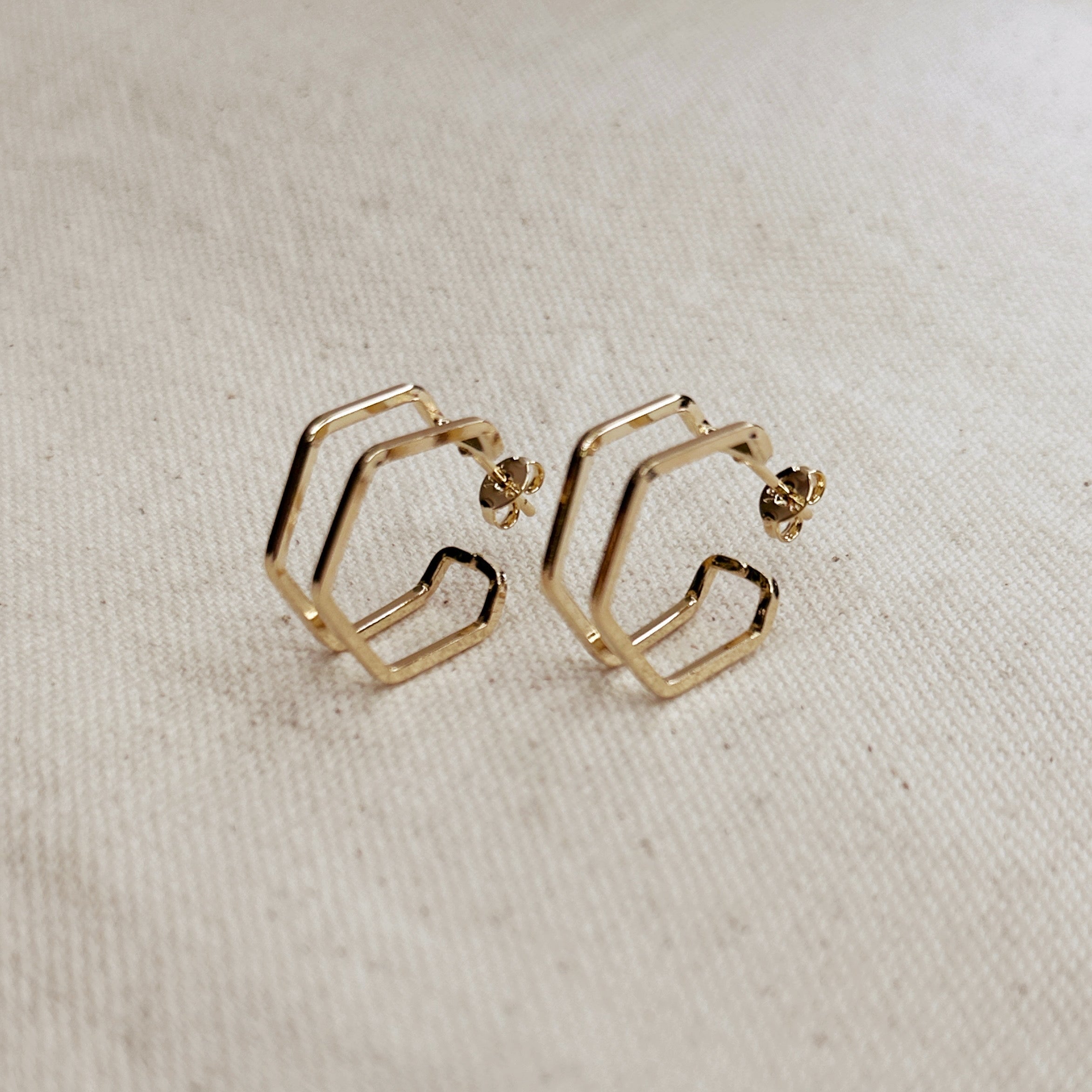 Gold Filled 18k Double Wire Geometric C Hoop Earrings