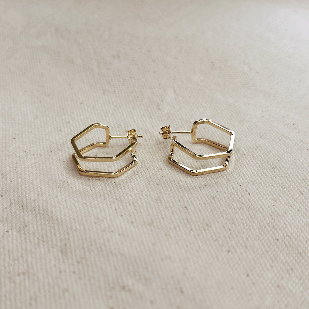 Gold Filled 18k Double Wire Geometric C Hoop Earrings
