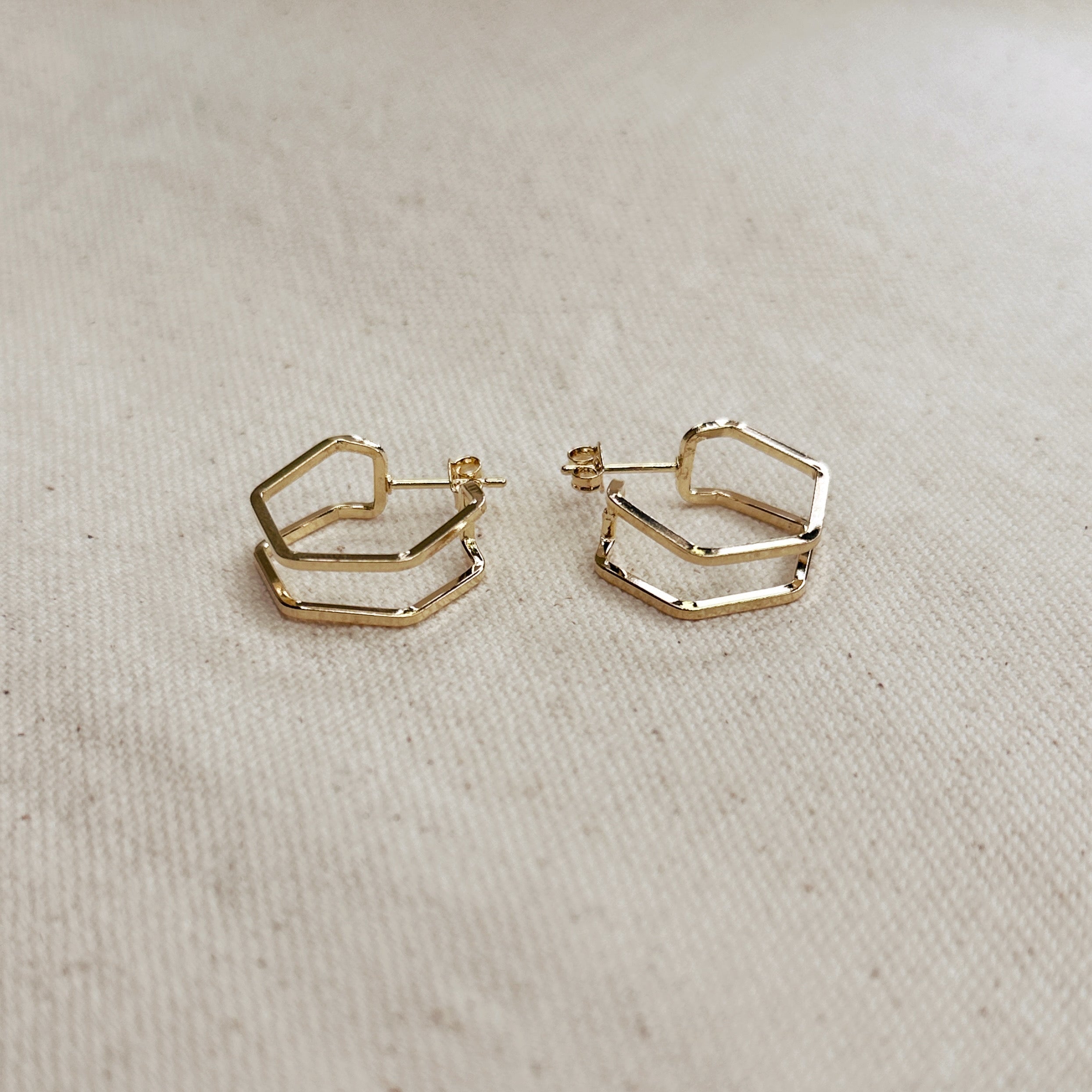 Gold Filled 18k Double Wire Geometric C Hoop Earrings