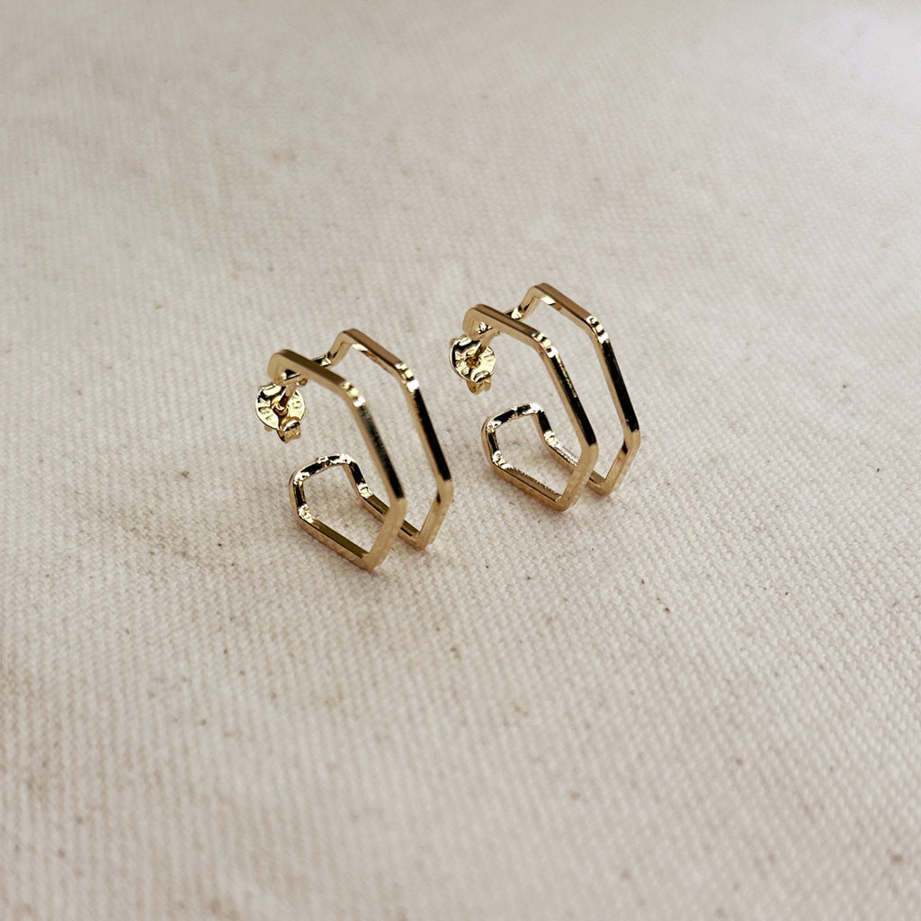 Gold Filled 18k Double Wire Geometric C Hoop Earrings