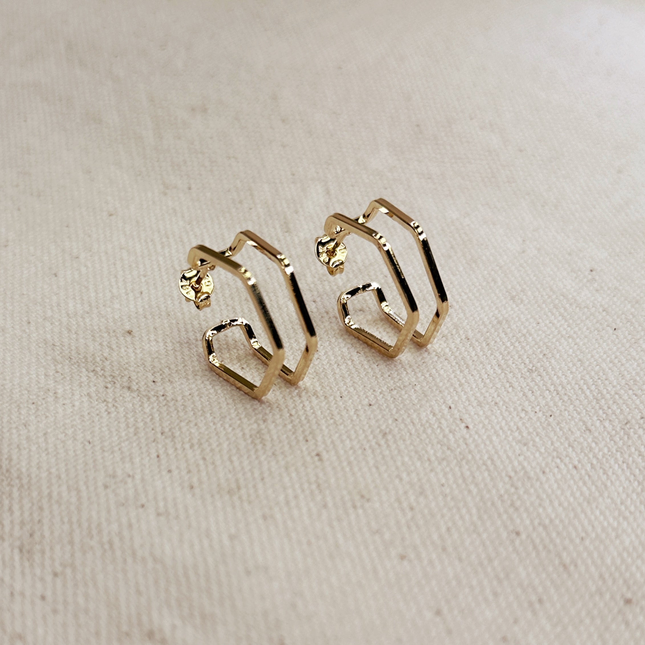 Gold Filled 18k Double Wire Geometric C Hoop Earrings