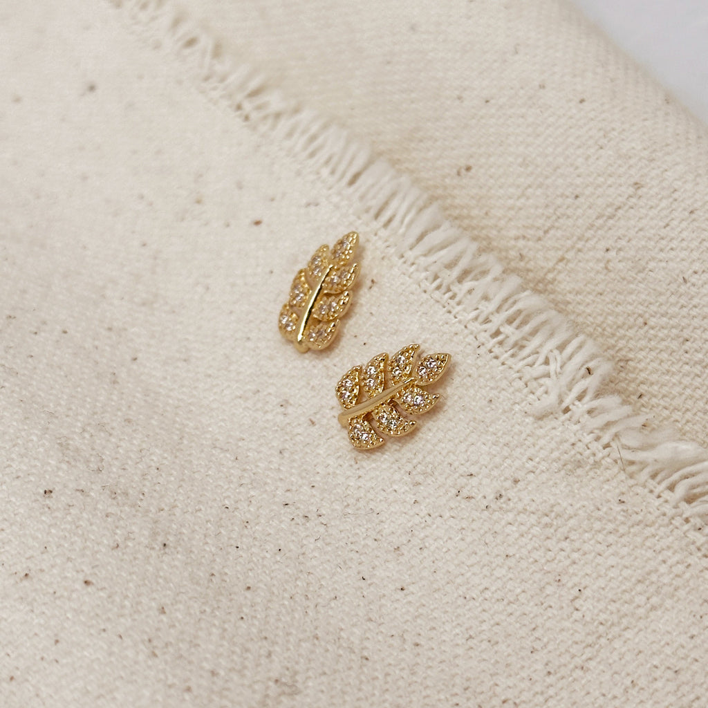 Gold Filled 18k CZ Leaf Stud Earrings