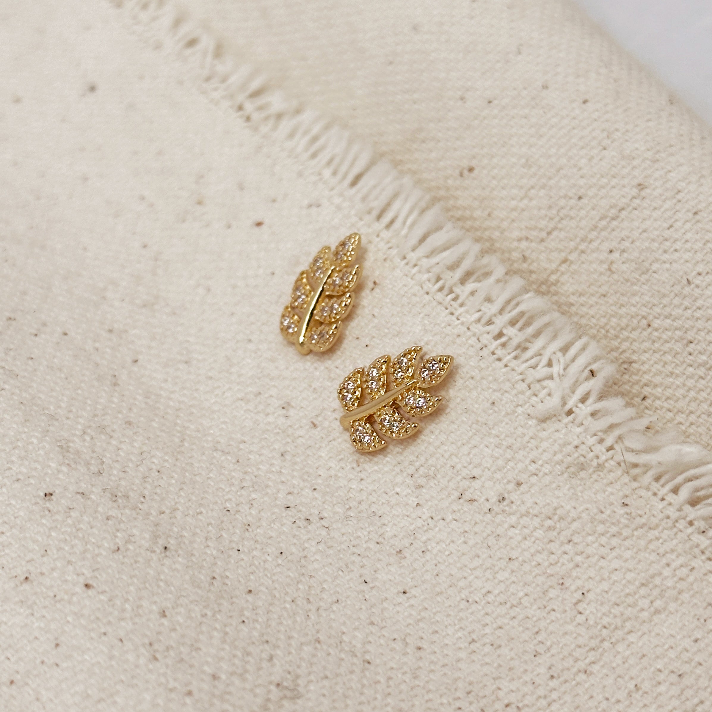Gold Filled 18k CZ Leaf Stud Earrings