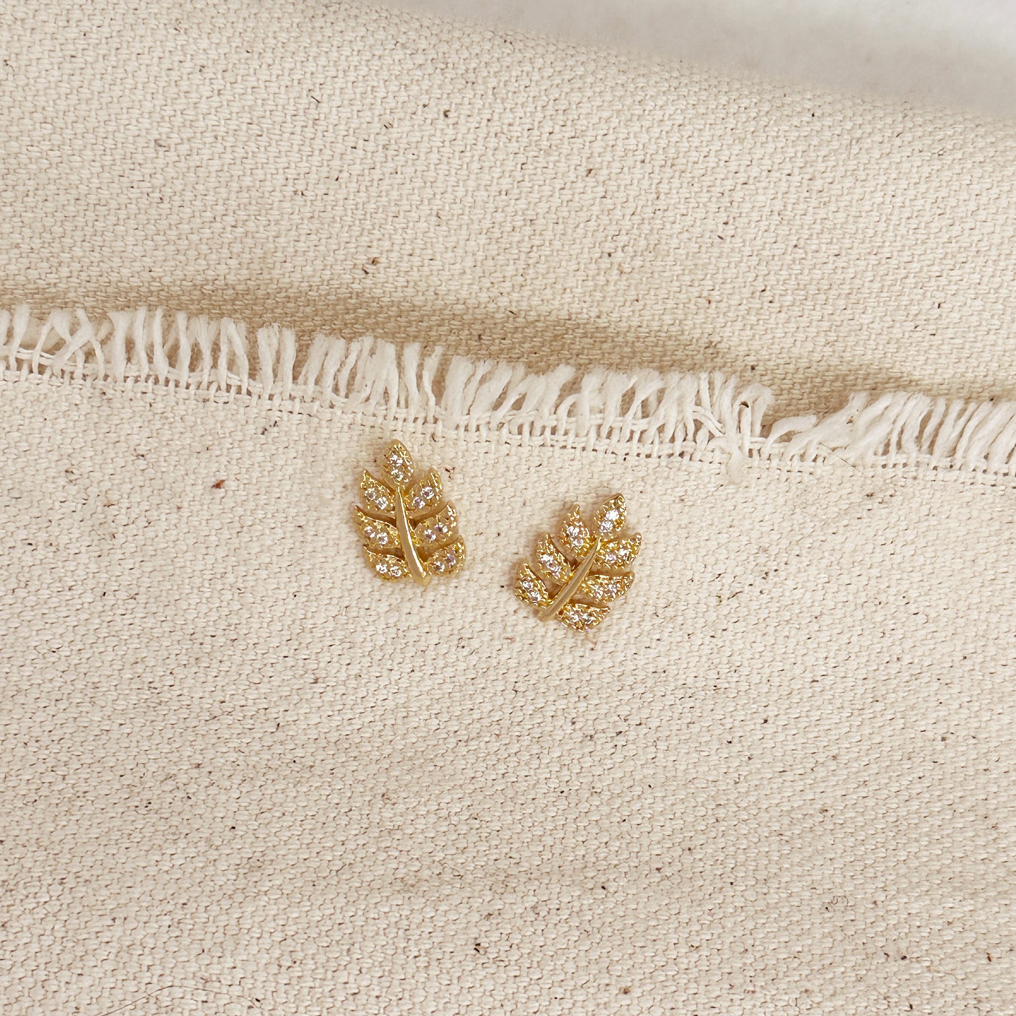 Gold Filled 18k CZ Leaf Stud Earrings
