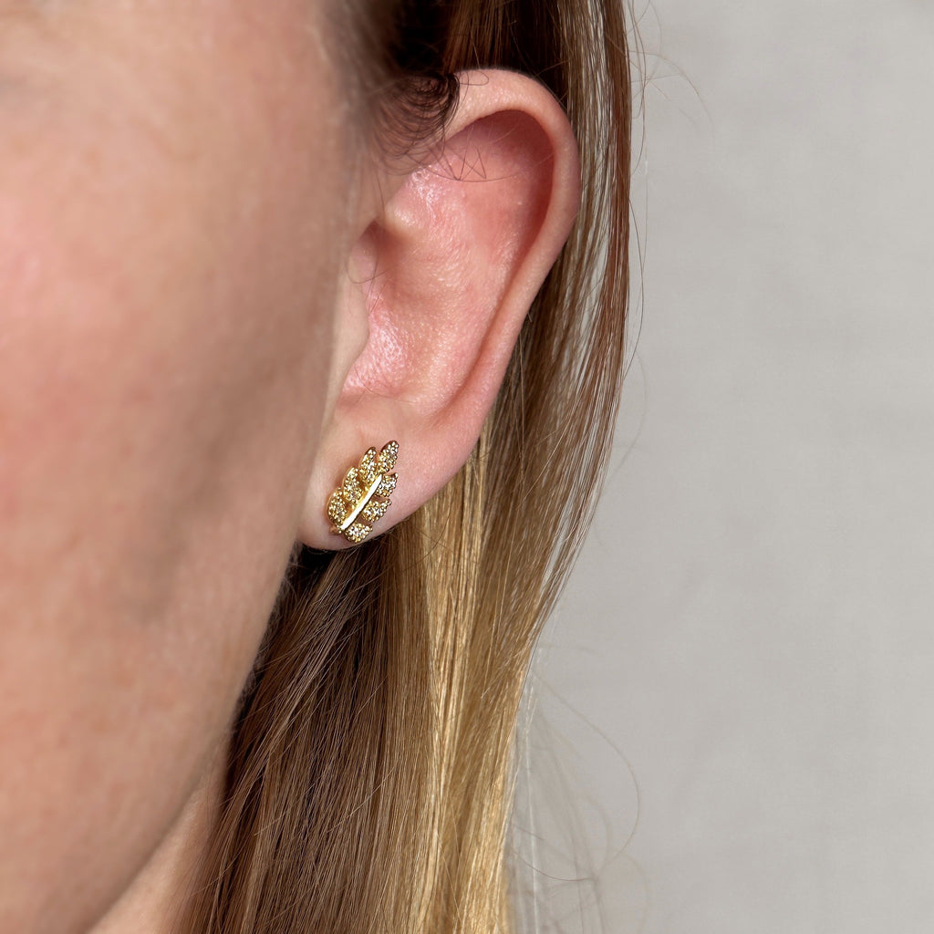 Gold Filled 18k CZ Leaf Stud Earrings
