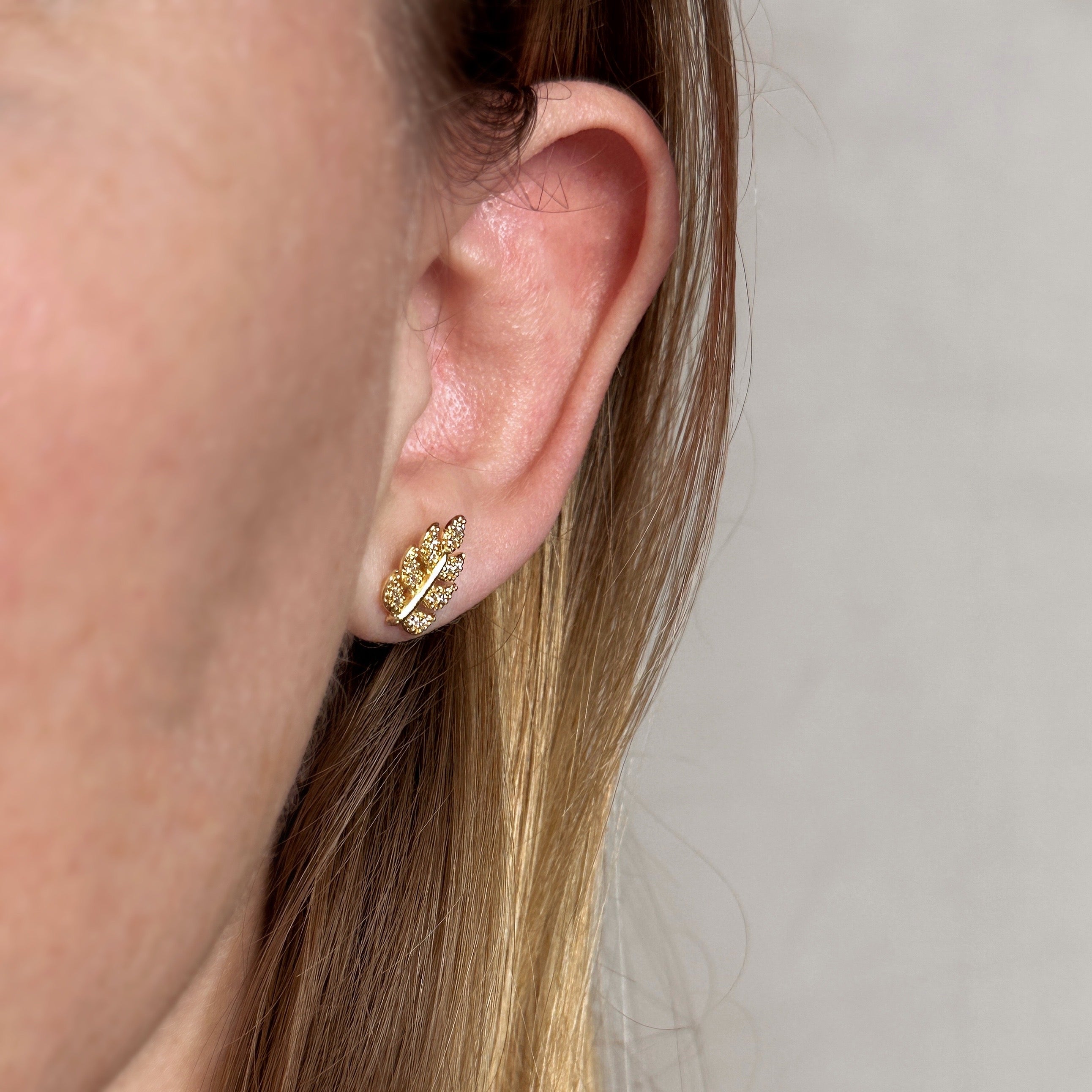 Gold Filled 18k CZ Leaf Stud Earrings